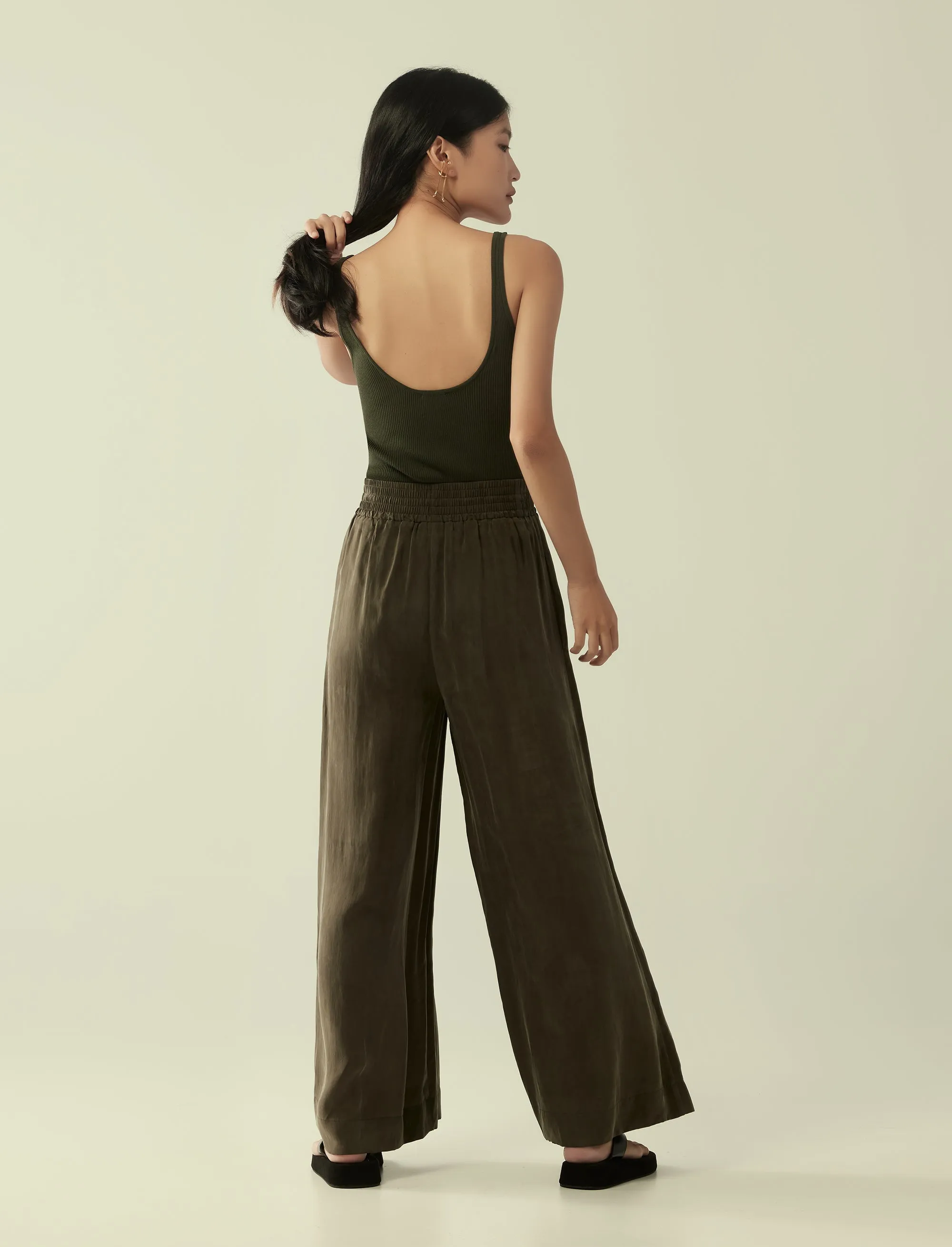 cupro drawstring flared pants