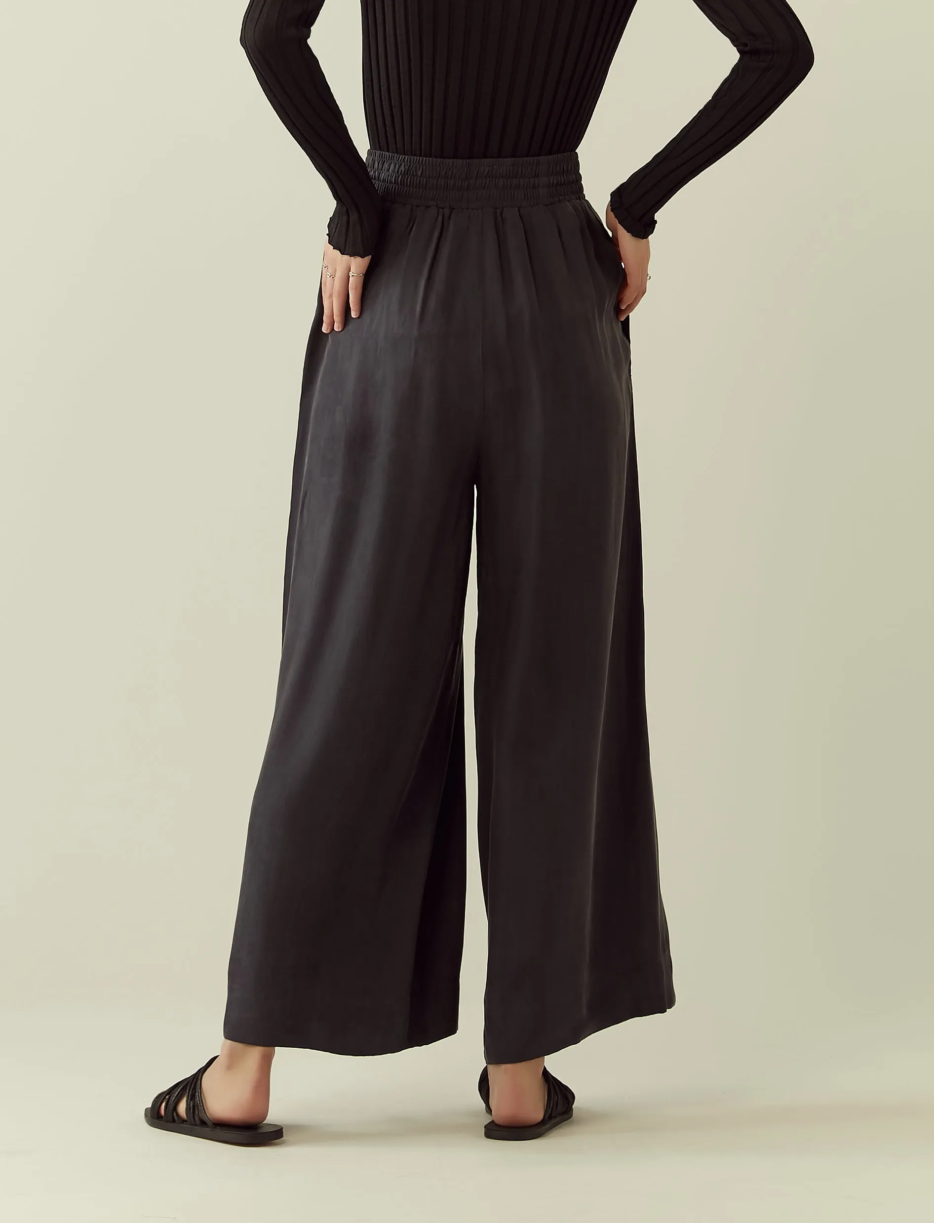 cupro drawstring flared pants