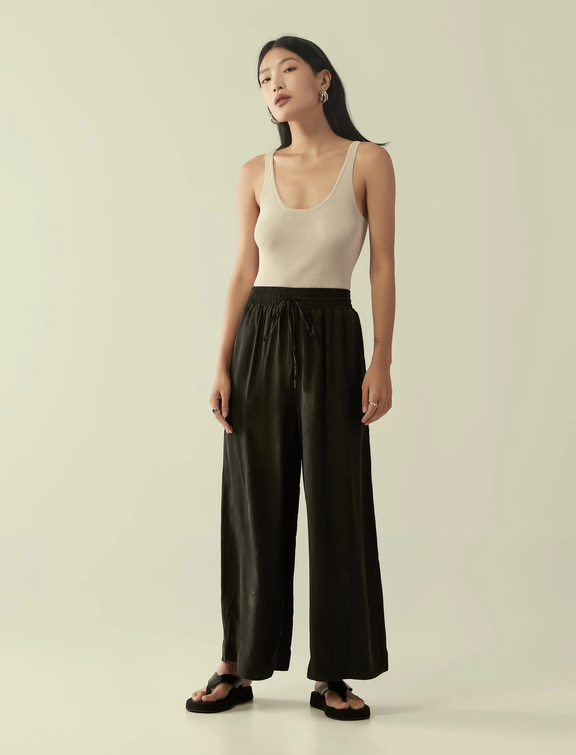 cupro drawstring flared pants