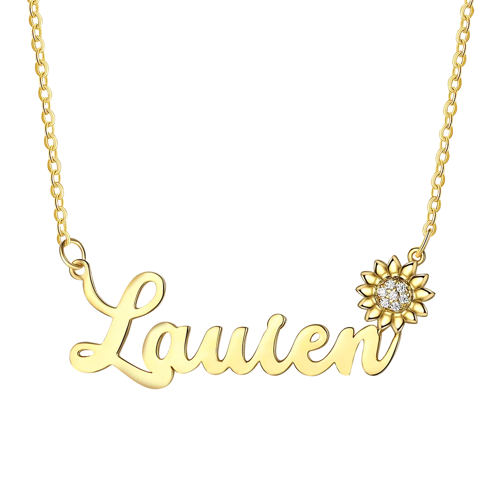 Custom Name Necklace with Cubic Zirconia Sunflower Symbolism