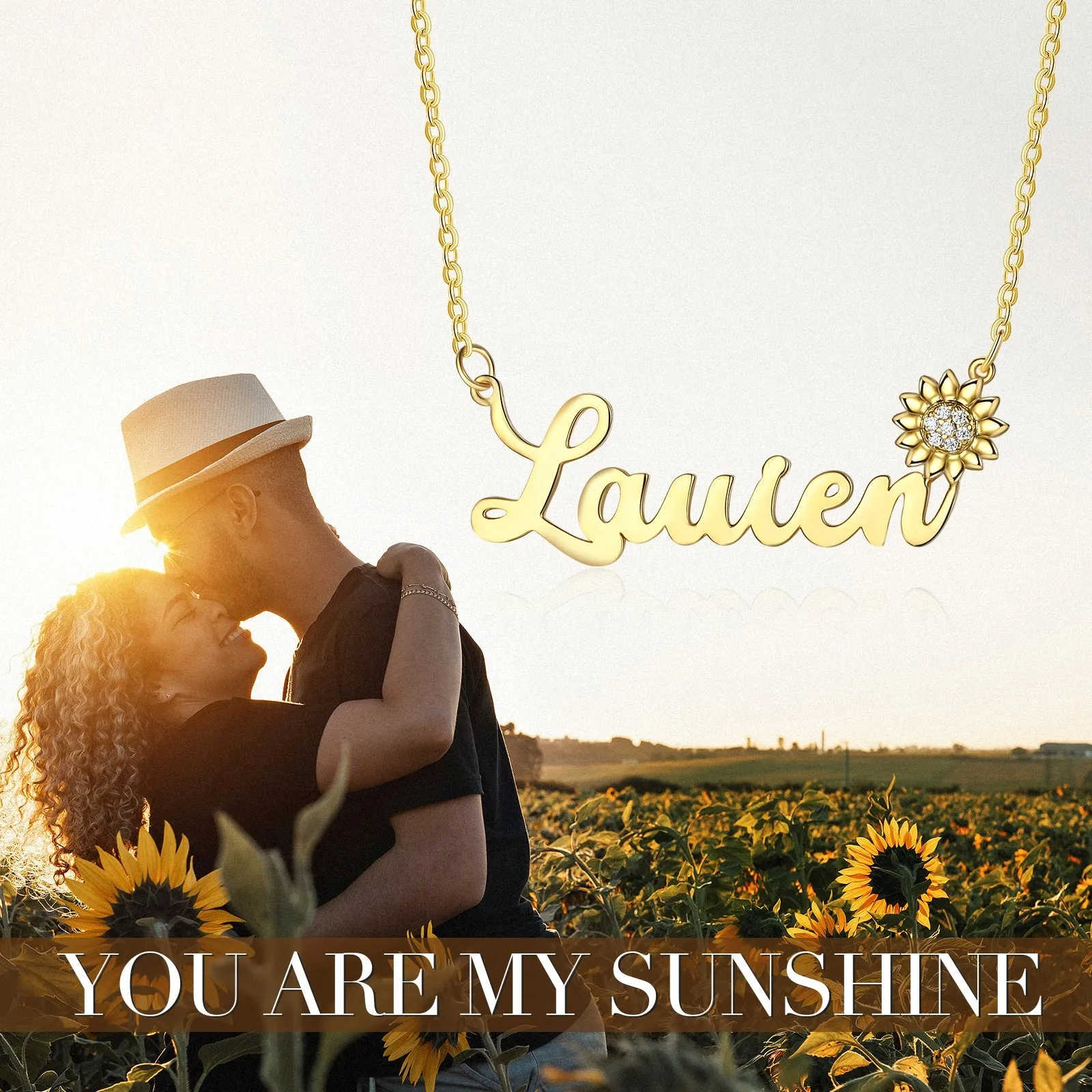 Custom Name Necklace with Cubic Zirconia Sunflower Symbolism