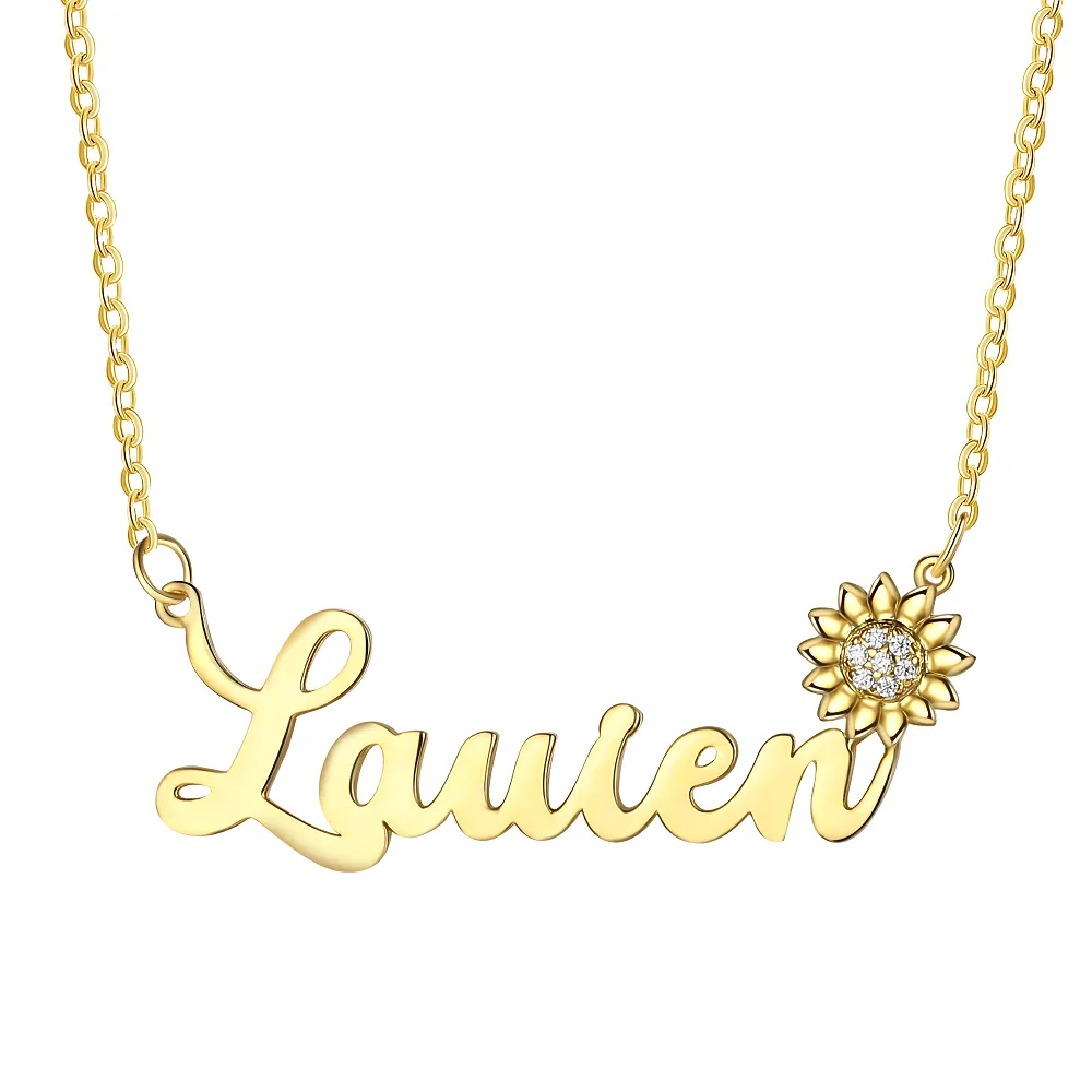 Custom Name Necklace with Cubic Zirconia Sunflower Symbolism