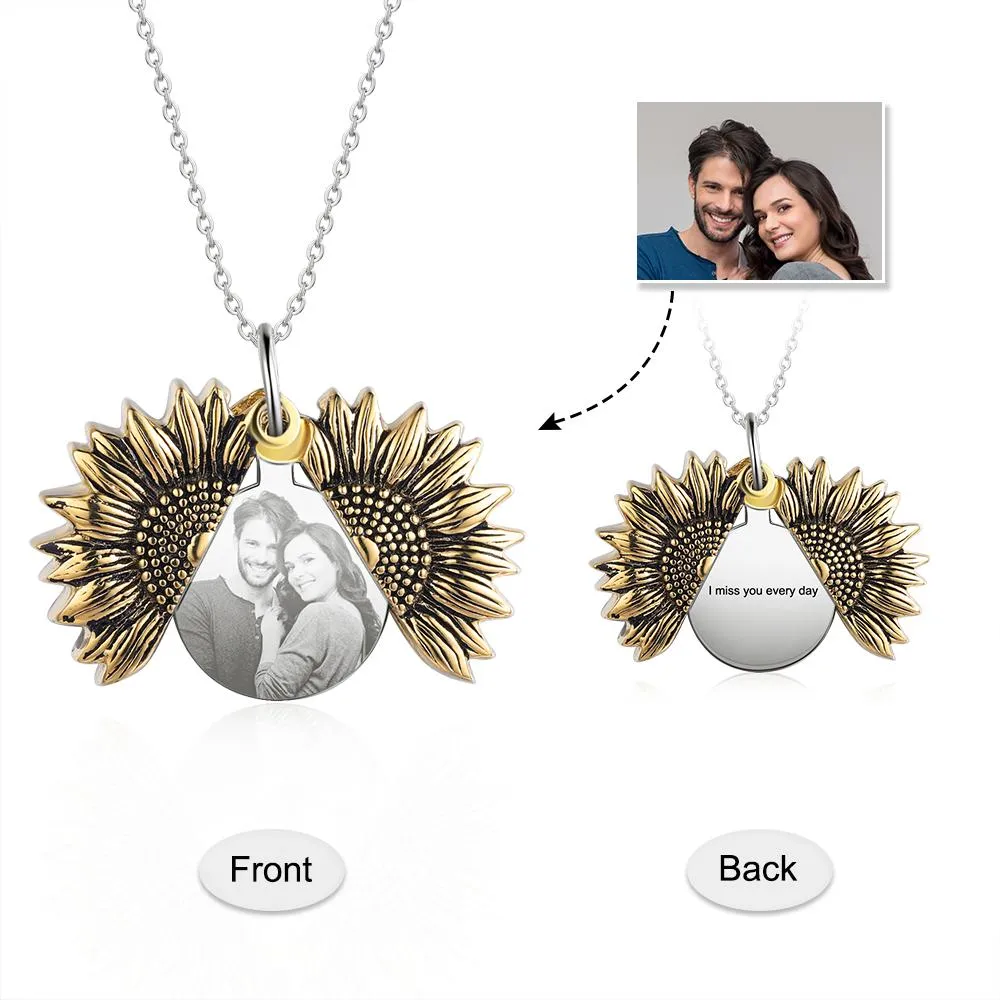 Custom Photo Locket Sunflower Necklace-Best Christmas Gifts For Girlfriend