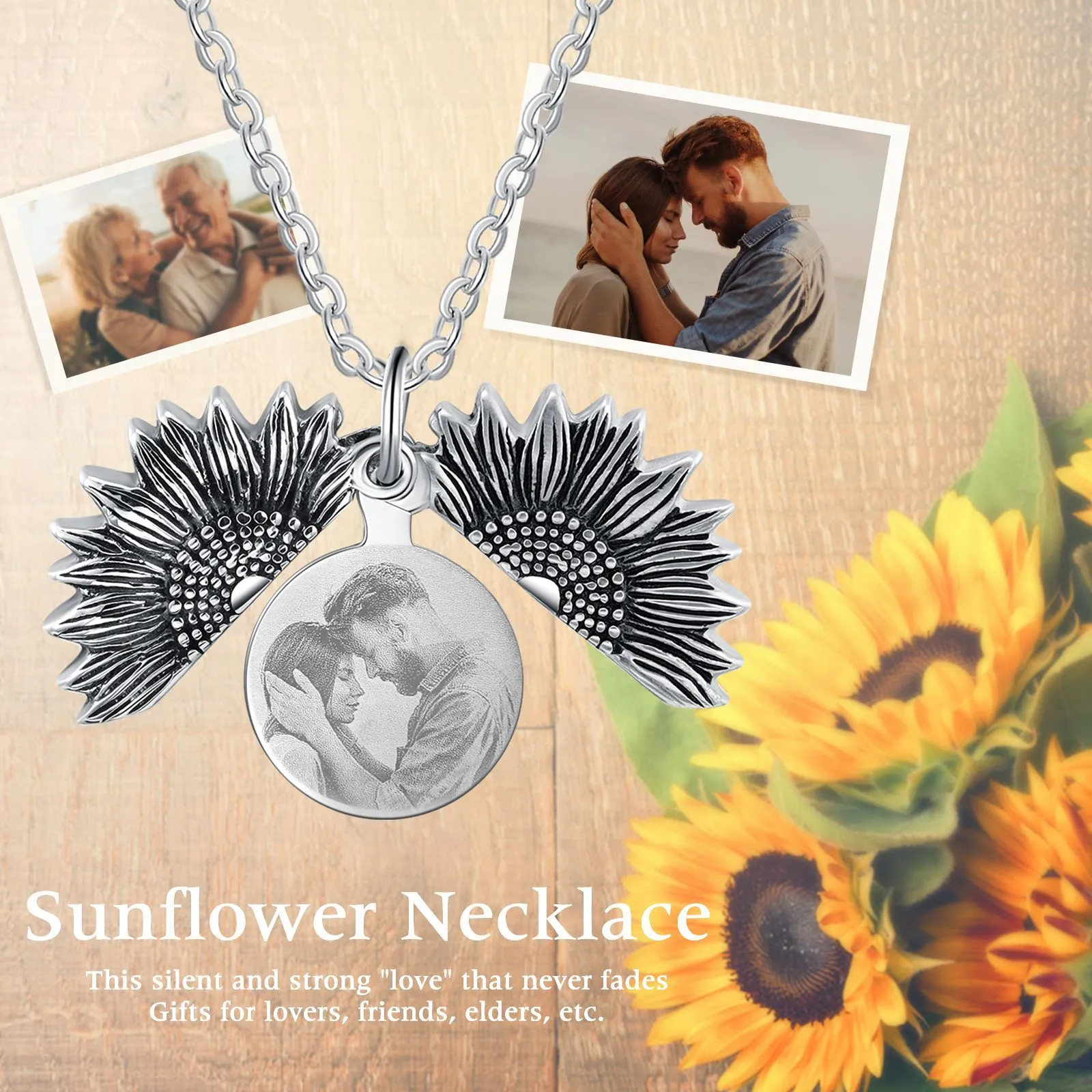 Custom Photo Locket Sunflower Necklace-Best Christmas Gifts For Girlfriend