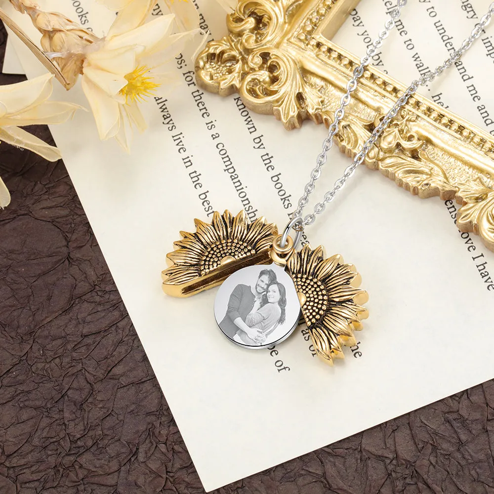 Custom Photo Sunflower Locket Necklace - Best Christmas Gift For Grandparents, Grandma and Great Grandma