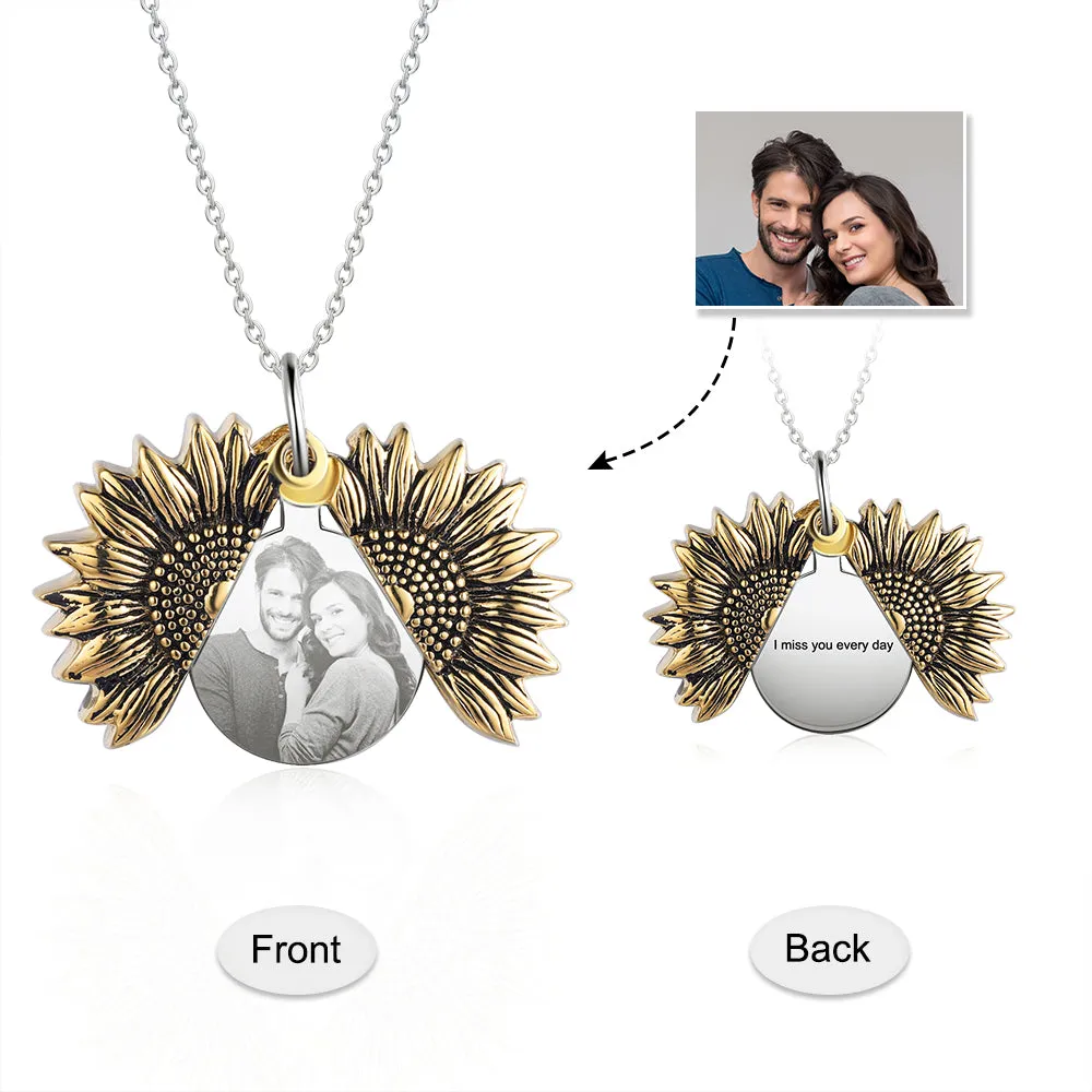 Custom Photo Sunflower Locket Necklace - Best Christmas Gift For Grandparents, Grandma and Great Grandma