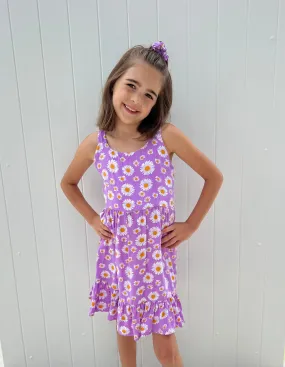 Daisies Kids Dress Purple