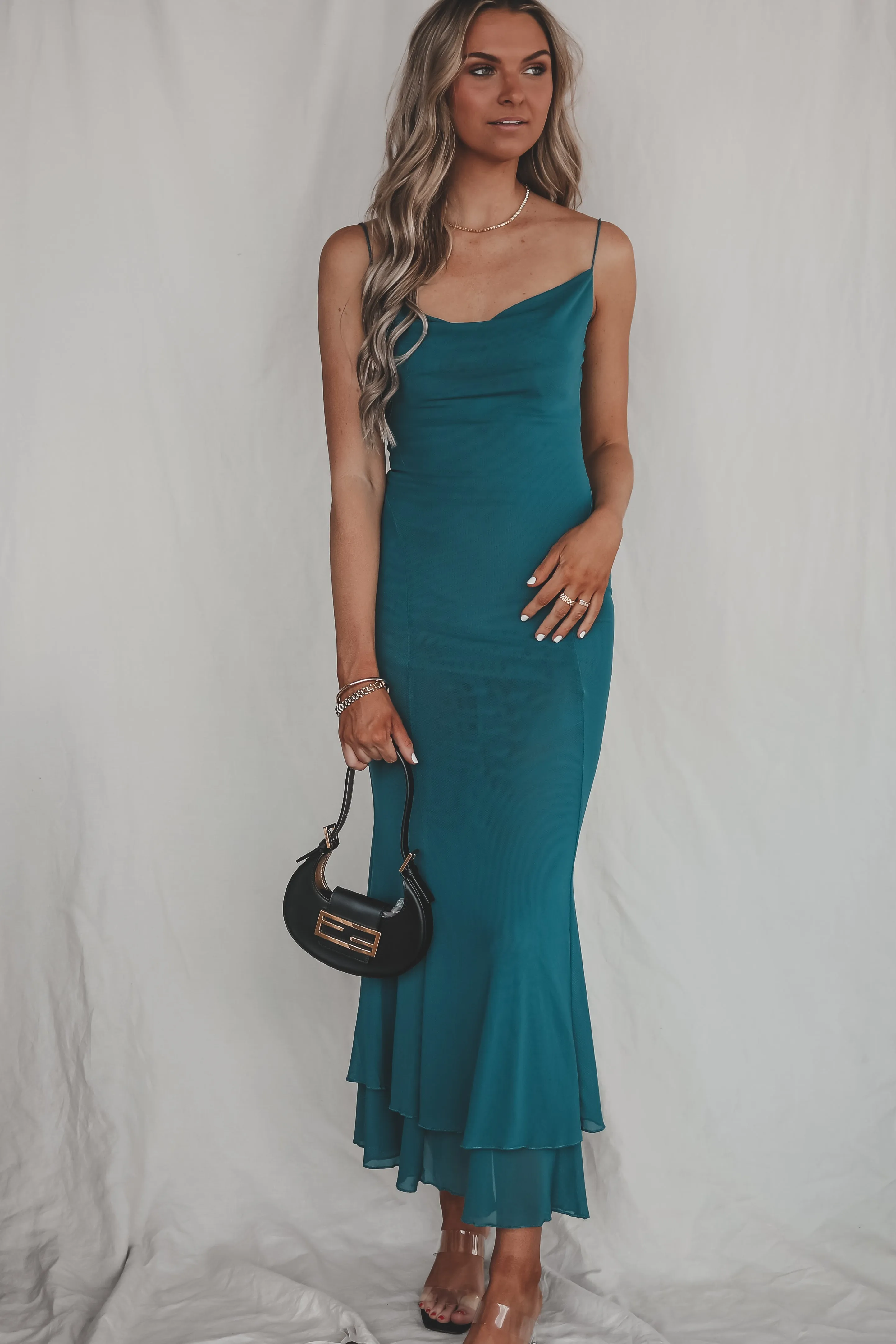 DEAL Time For The Main Event Teal Maxi Dress