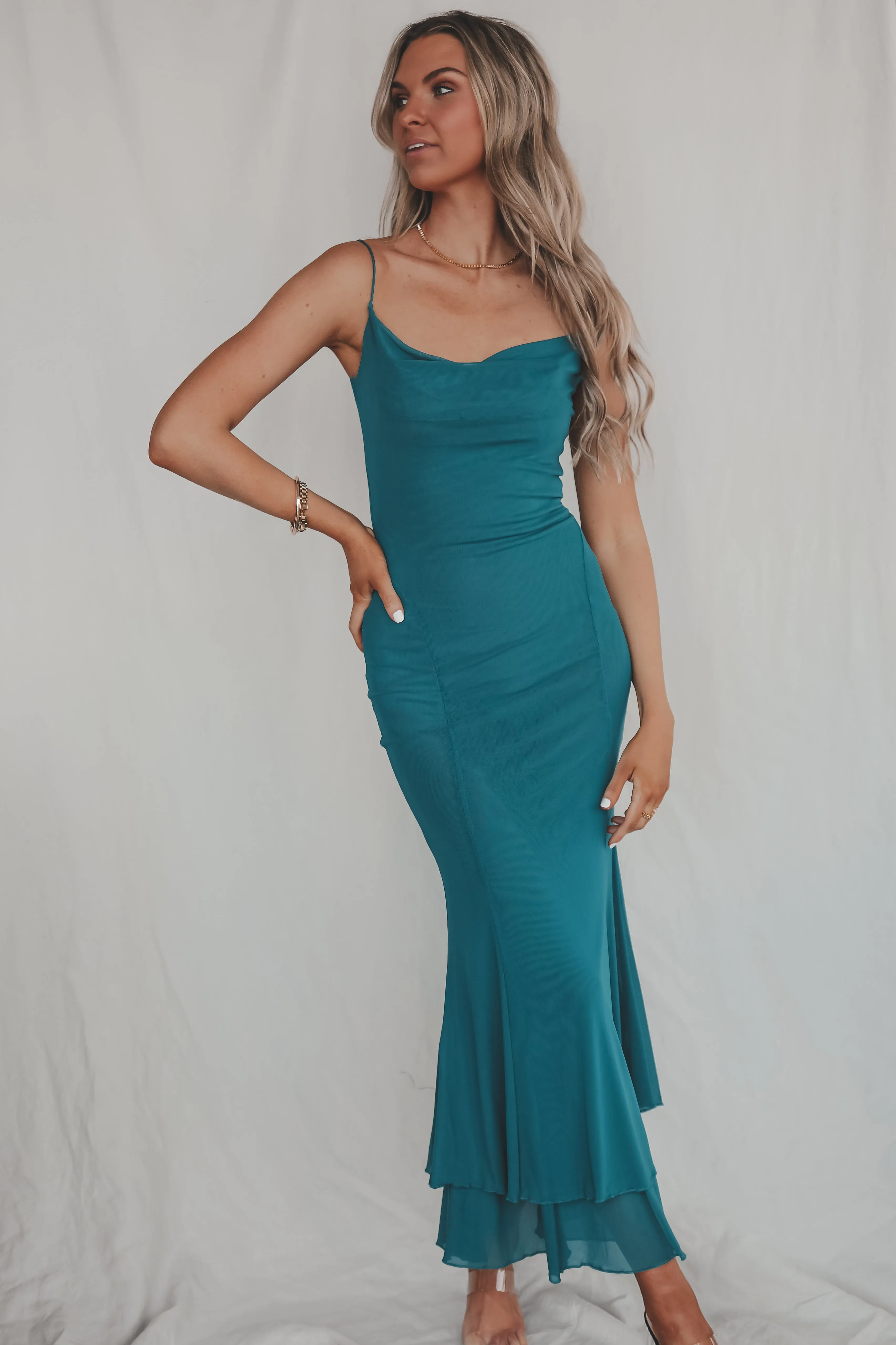 DEAL Time For The Main Event Teal Maxi Dress