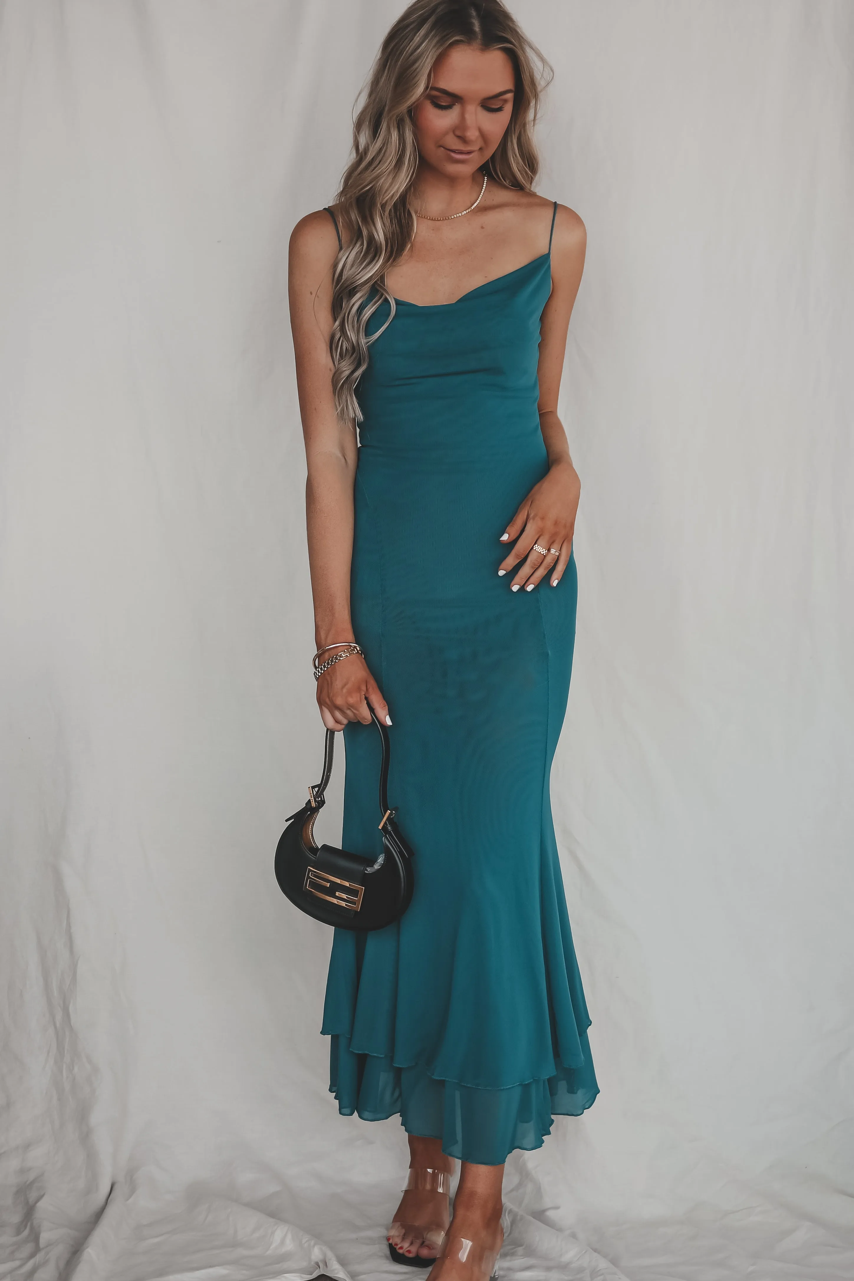 DEAL Time For The Main Event Teal Maxi Dress