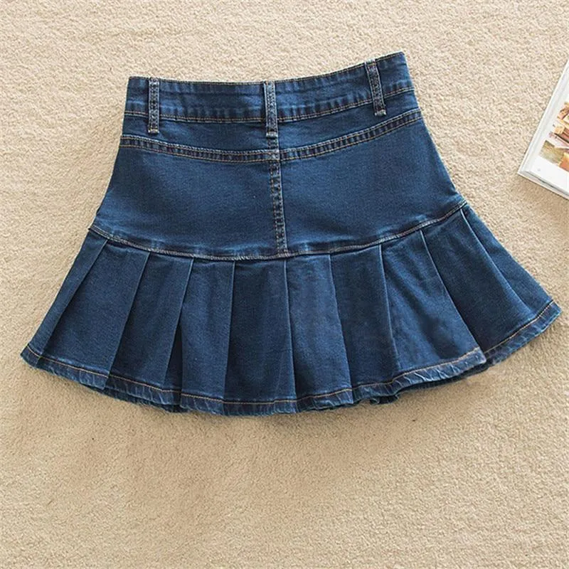 Denim Skirt With Ruffles Plus Size Jeans High Waist Pleated Bottom