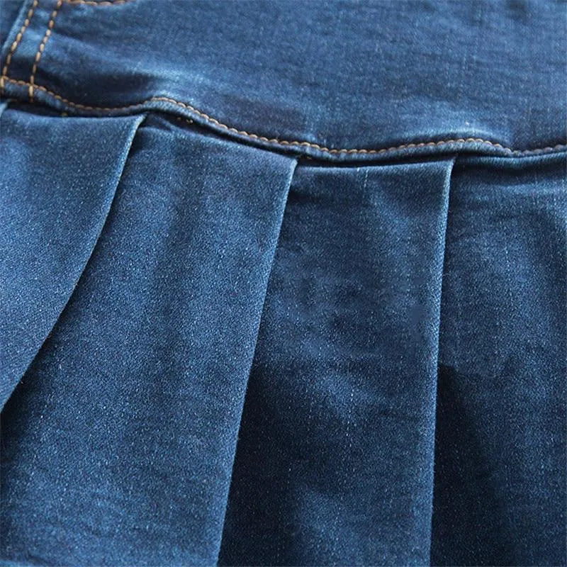 Denim Skirt With Ruffles Plus Size Jeans High Waist Pleated Bottom