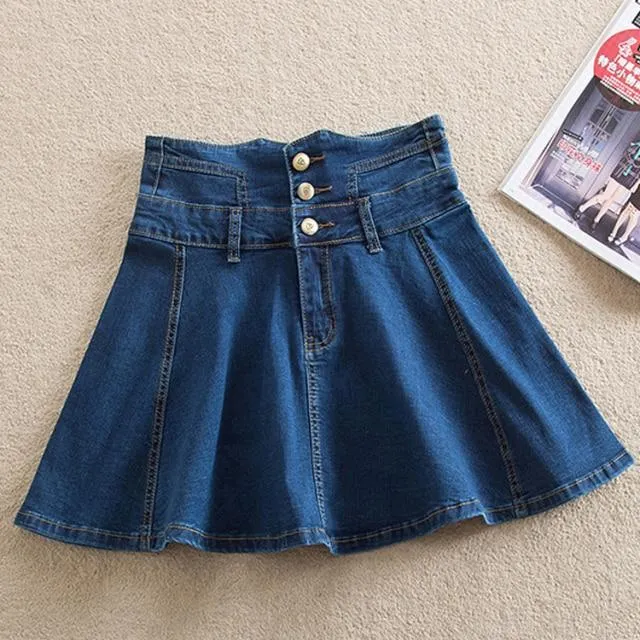 Denim Skirt With Ruffles Plus Size Jeans High Waist Pleated Bottom