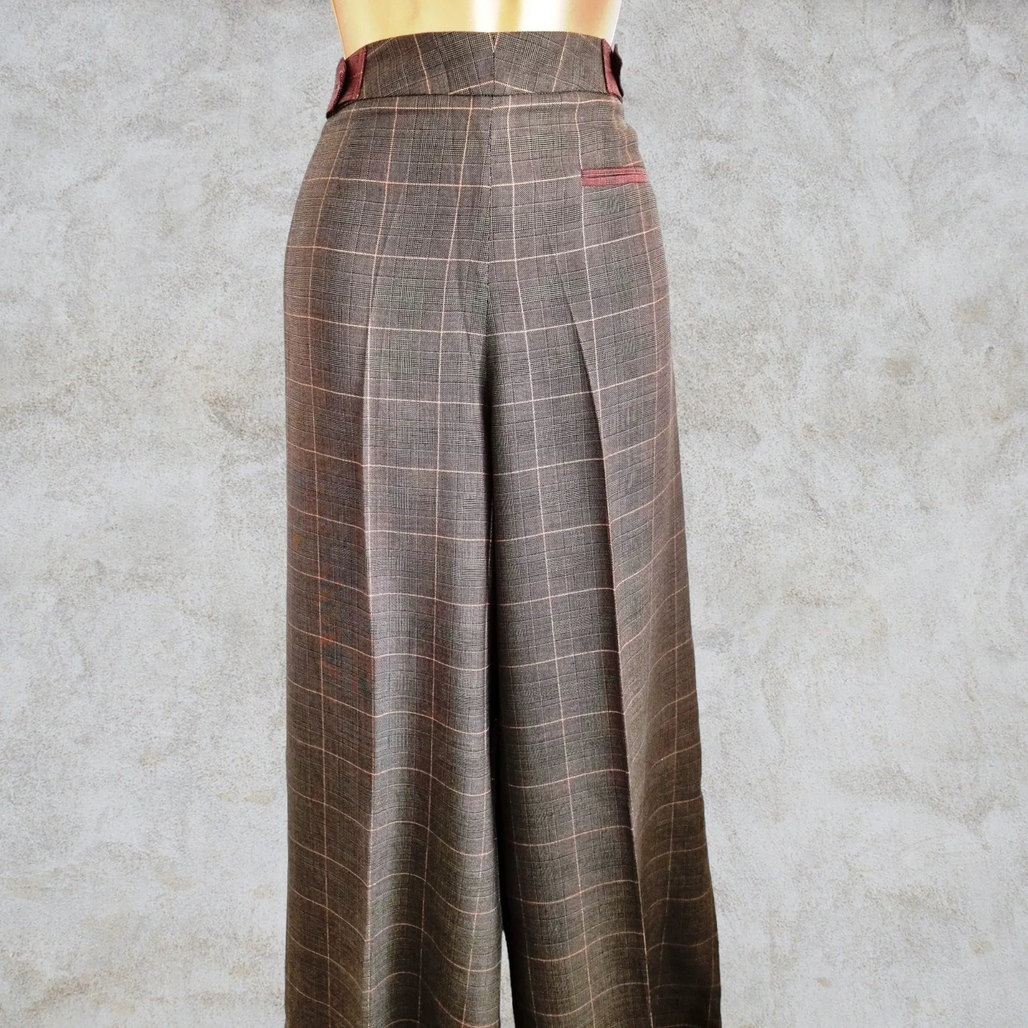 Diane von Furstenberg Womens Brown/Wine Plaid Flare Leg Trousers UK 10 US 6 IT 42 EU 38