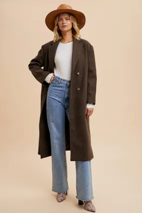 Double Breasted Lapel Duster Coat - Mocha