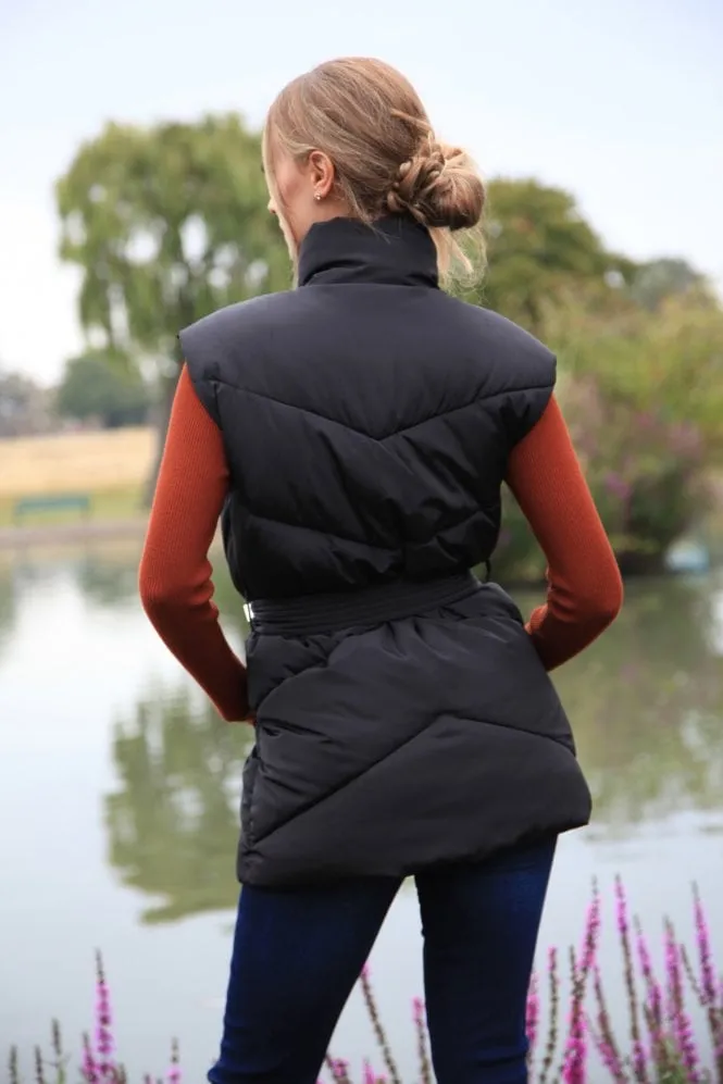 Double Second Black Belted Gilet Puffer