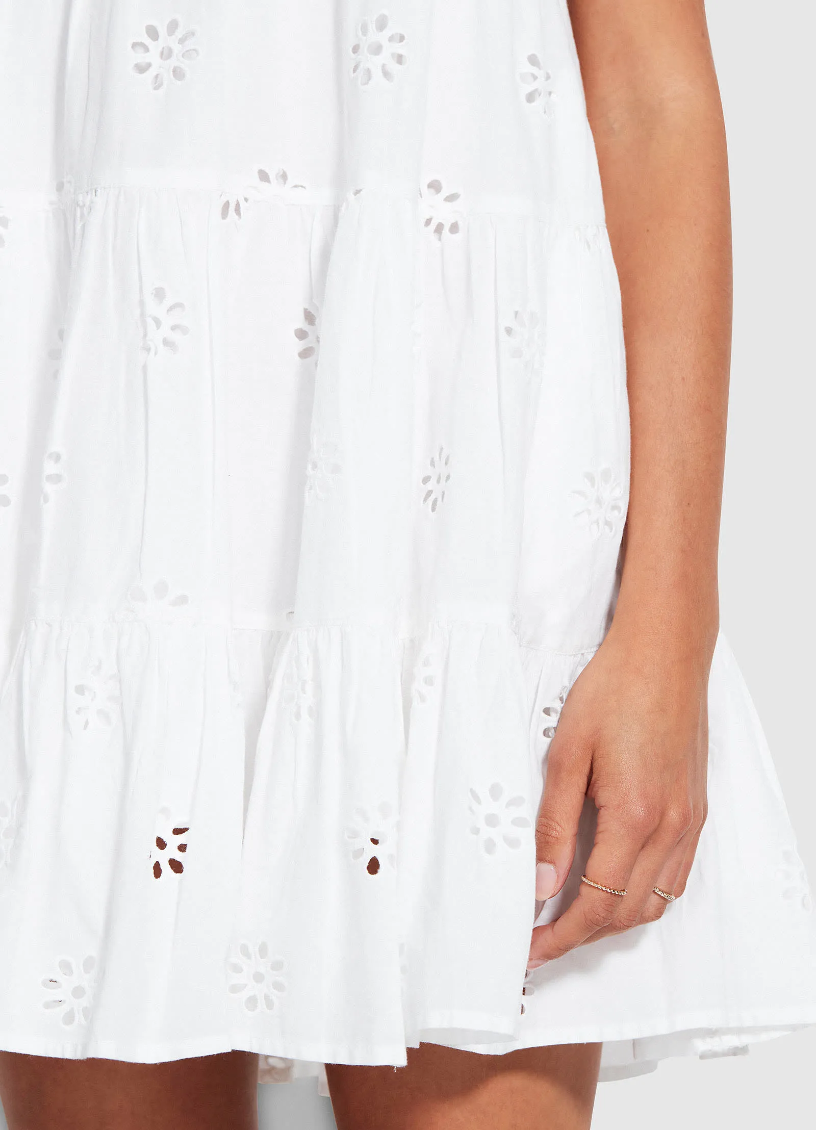 Embroidery Tier Dress  - White