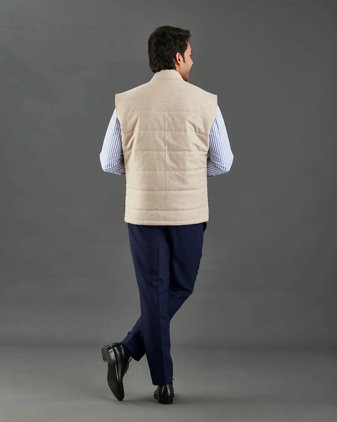 EThomas: Vintage Ecru Classic Flannel Quilted Gilet / Vest