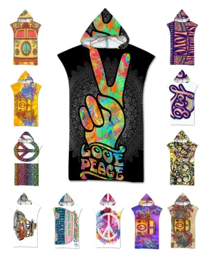 Gift Peace Sign Love Butterfly Free Soul Words Mandala Pattern Large Hooded Swim Surf Bath Beach Towel Poncho