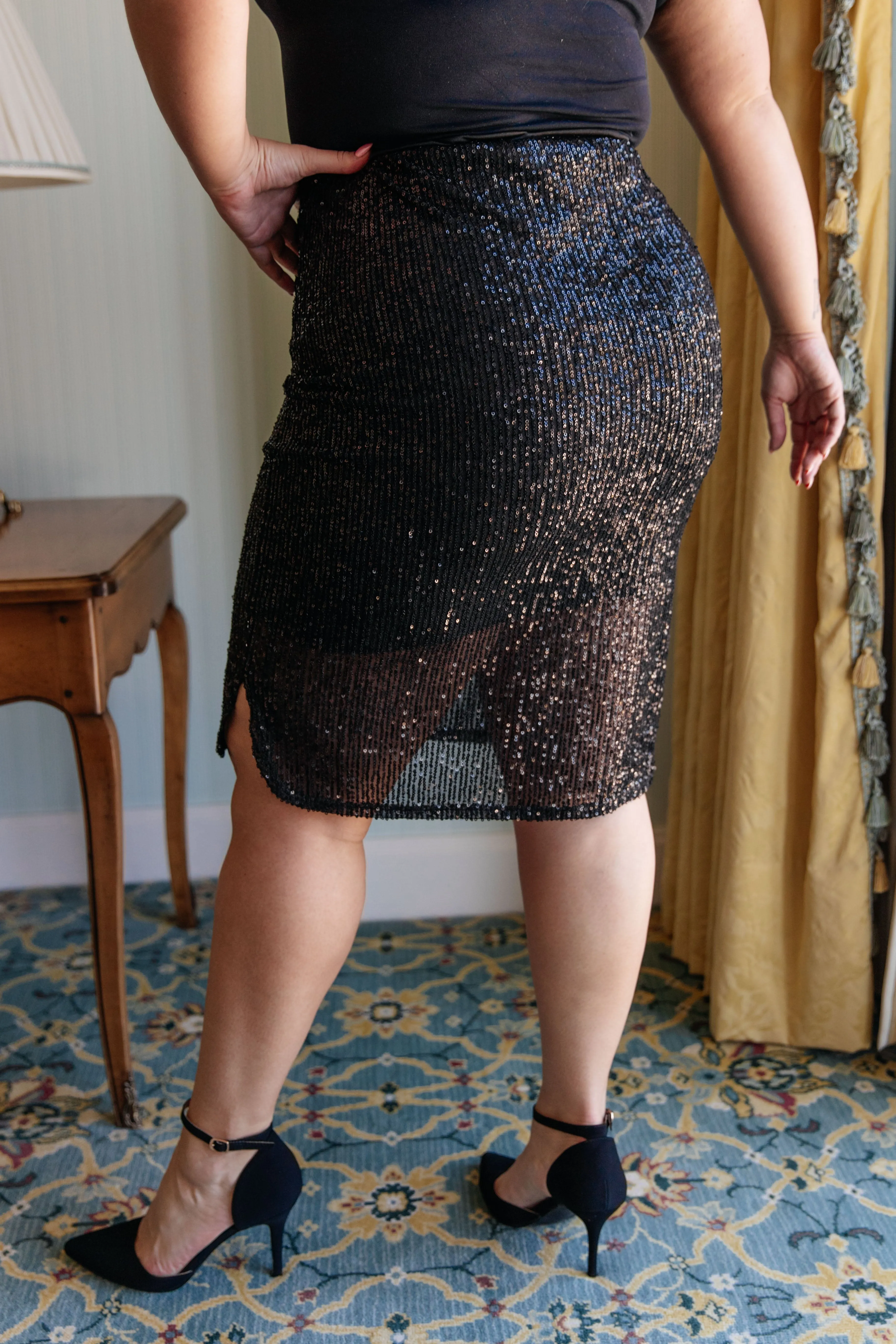 Gilded Age Sequin Skirt in Black