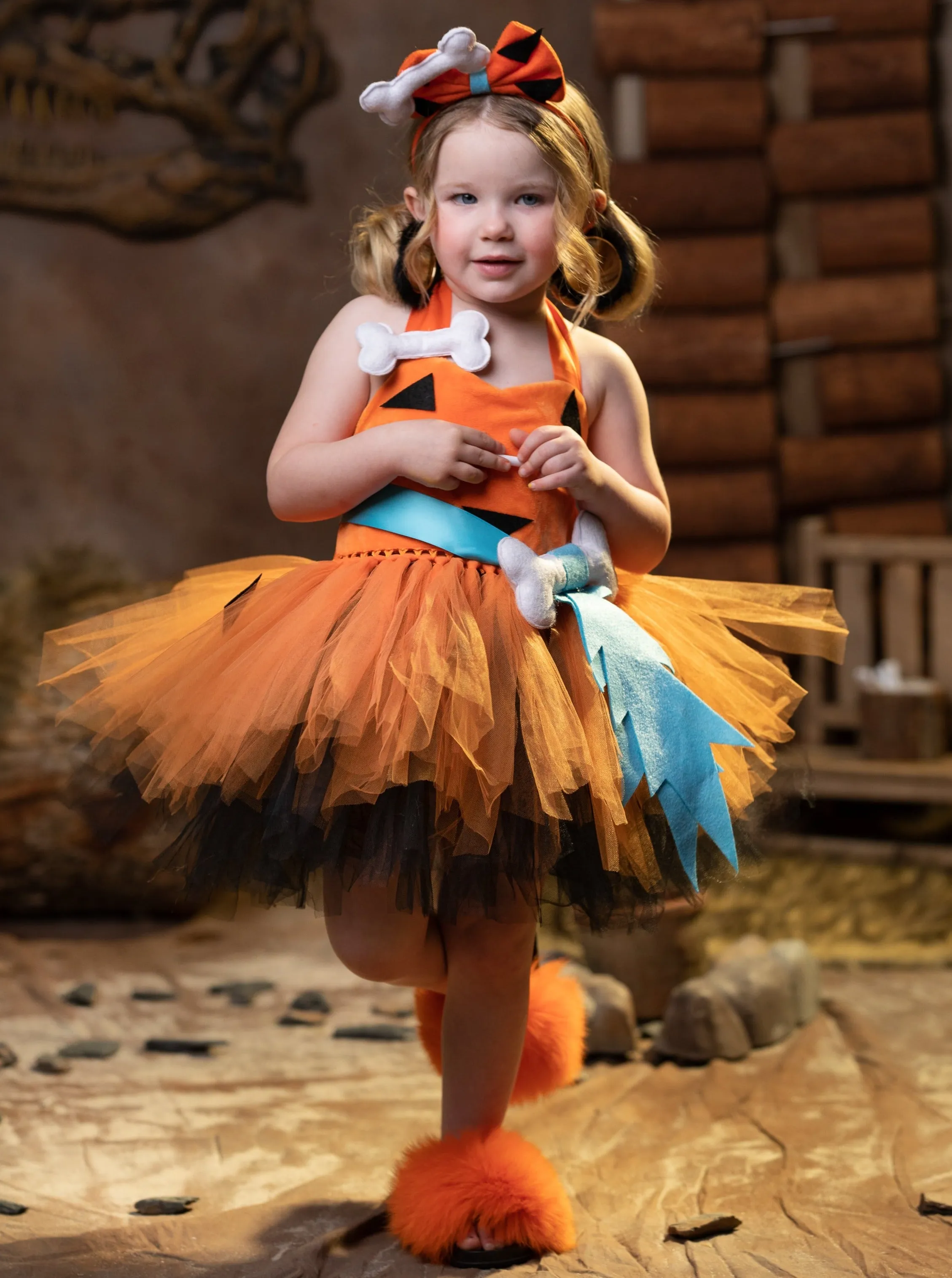 Girls Flintstones Kids Duo Pebbles Costume Dress