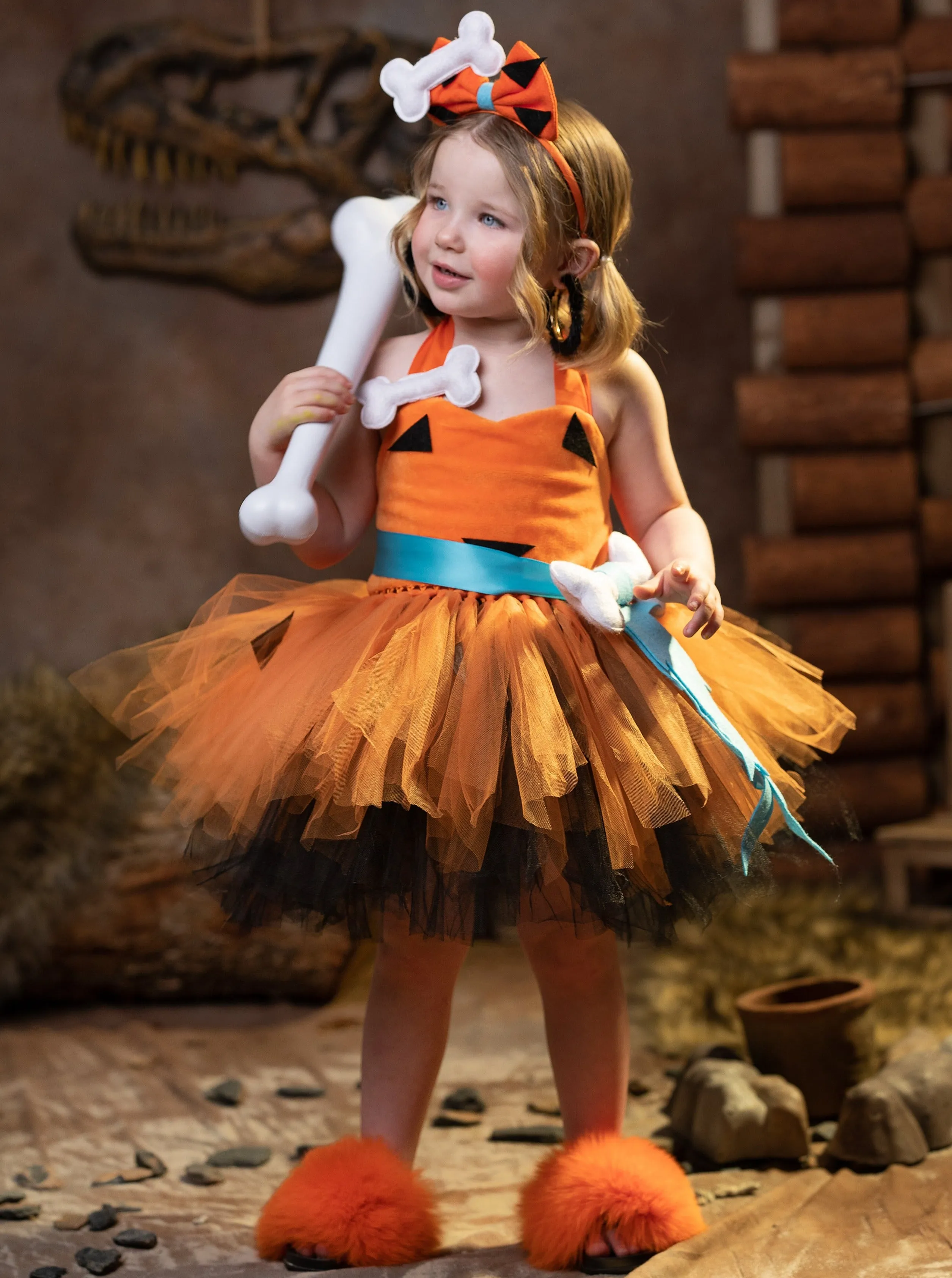 Girls Flintstones Kids Duo Pebbles Costume Dress