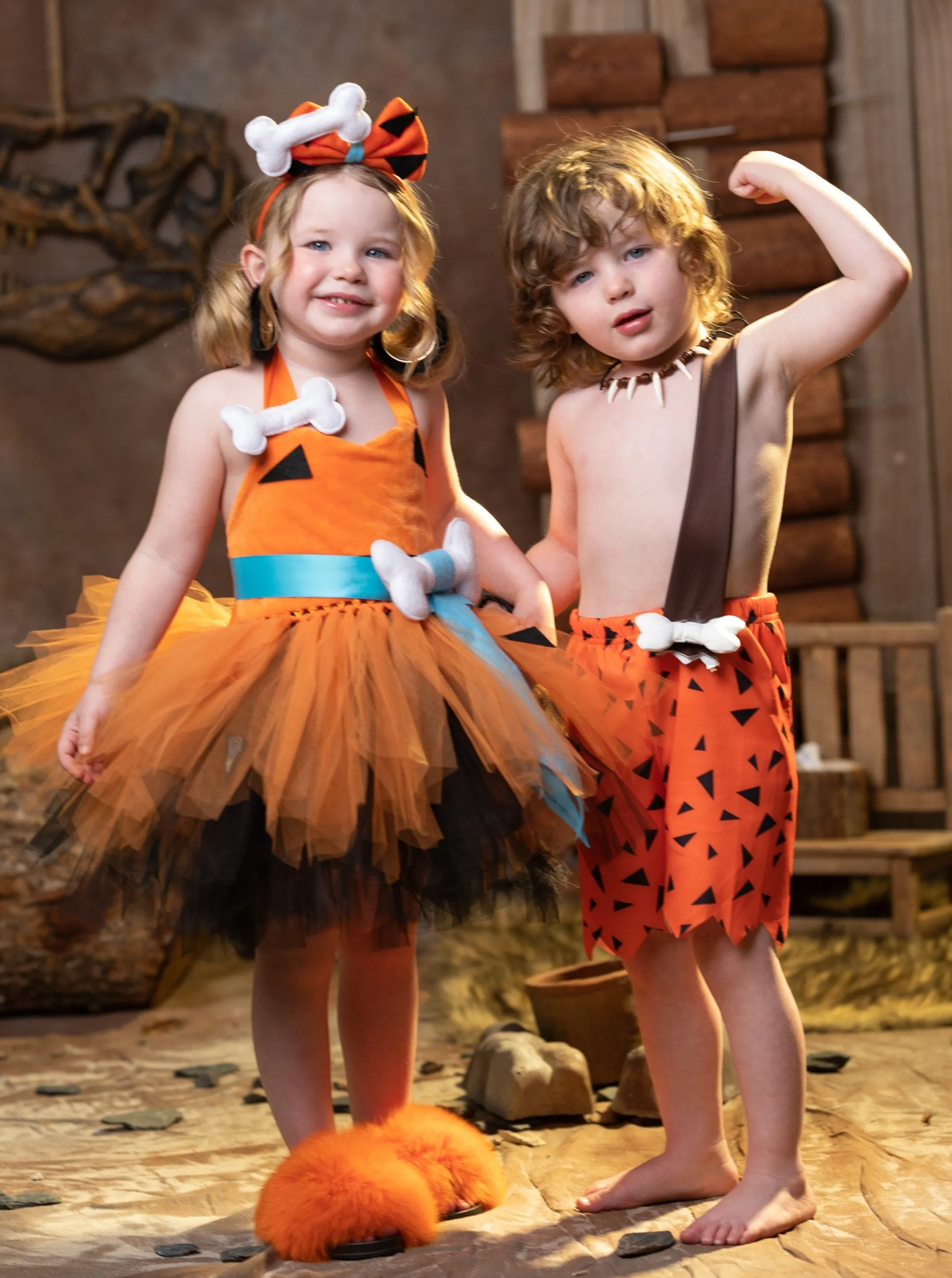 Girls Flintstones Kids Duo Pebbles Costume Dress