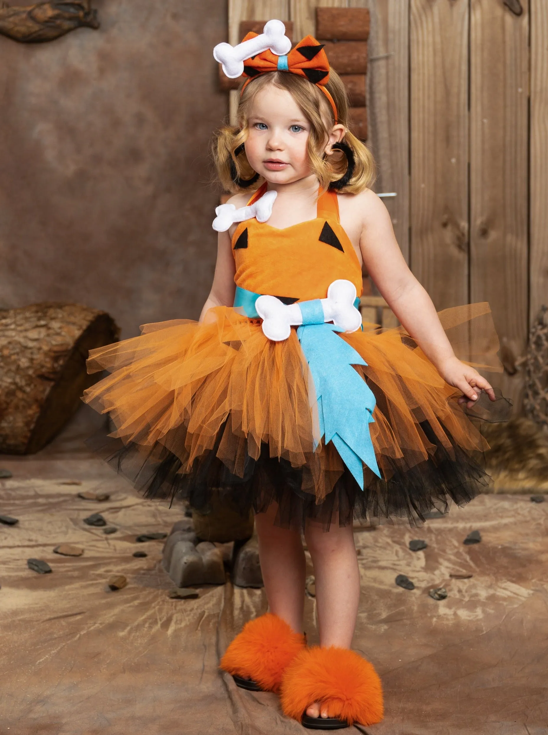 Girls Flintstones Kids Duo Pebbles Costume Dress