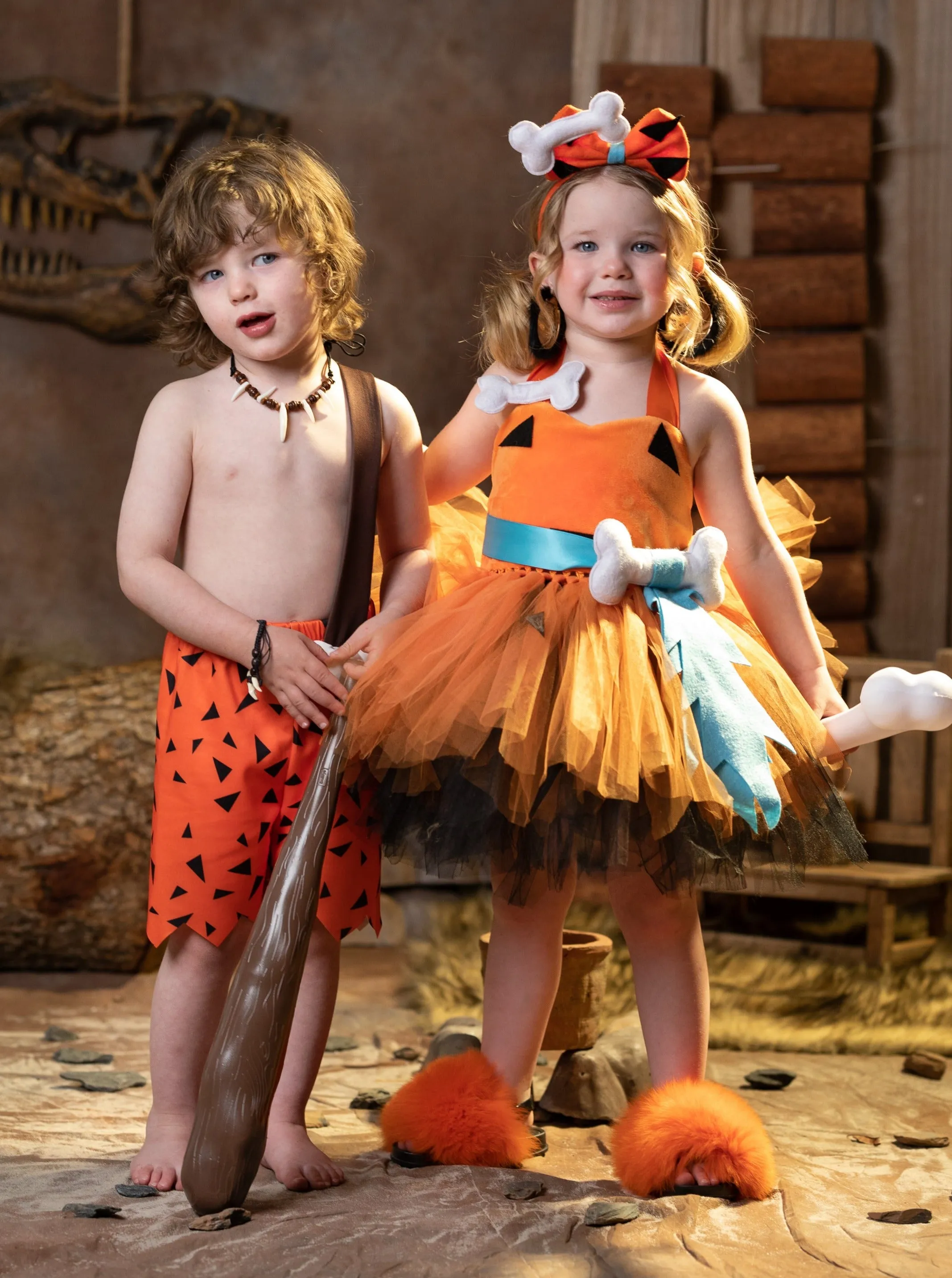 Girls Flintstones Kids Duo Pebbles Costume Dress