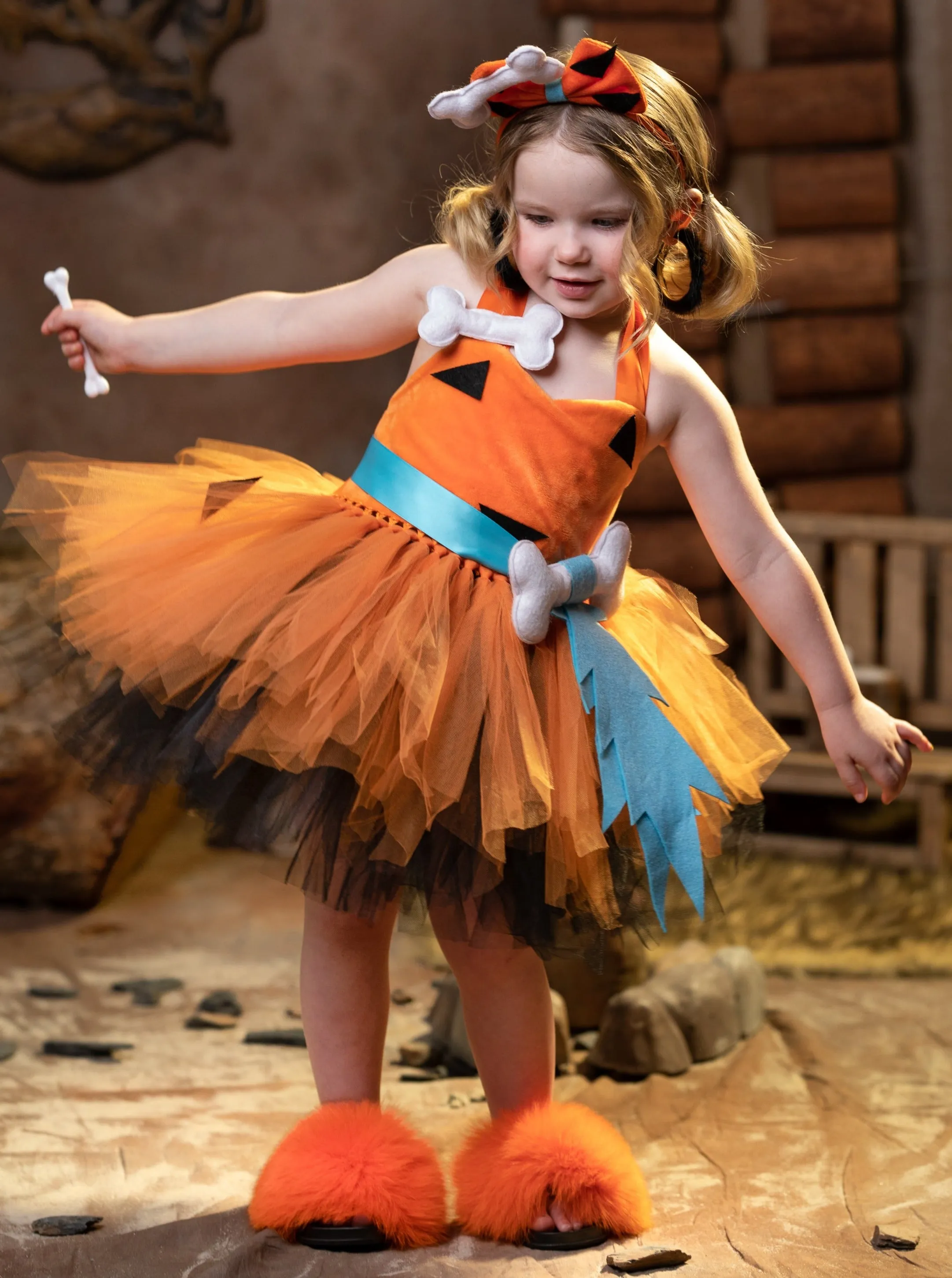 Girls Flintstones Kids Duo Pebbles Costume Dress