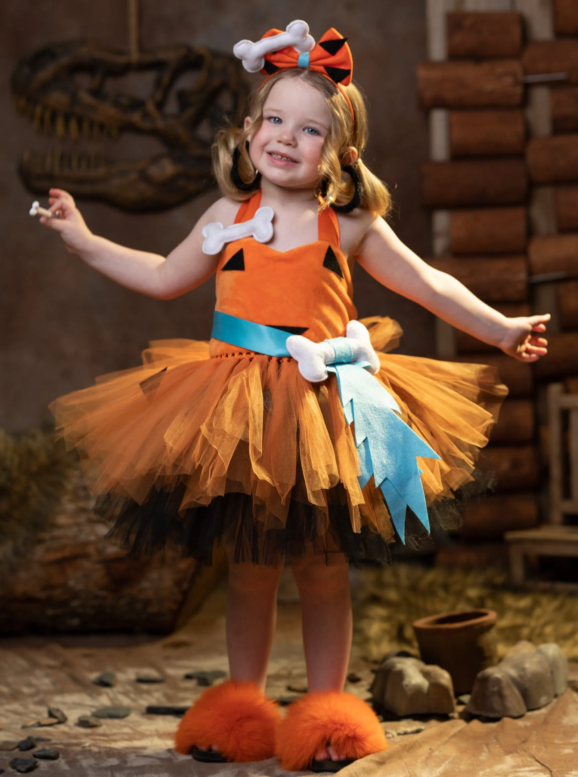 Girls Flintstones Kids Duo Pebbles Costume Dress