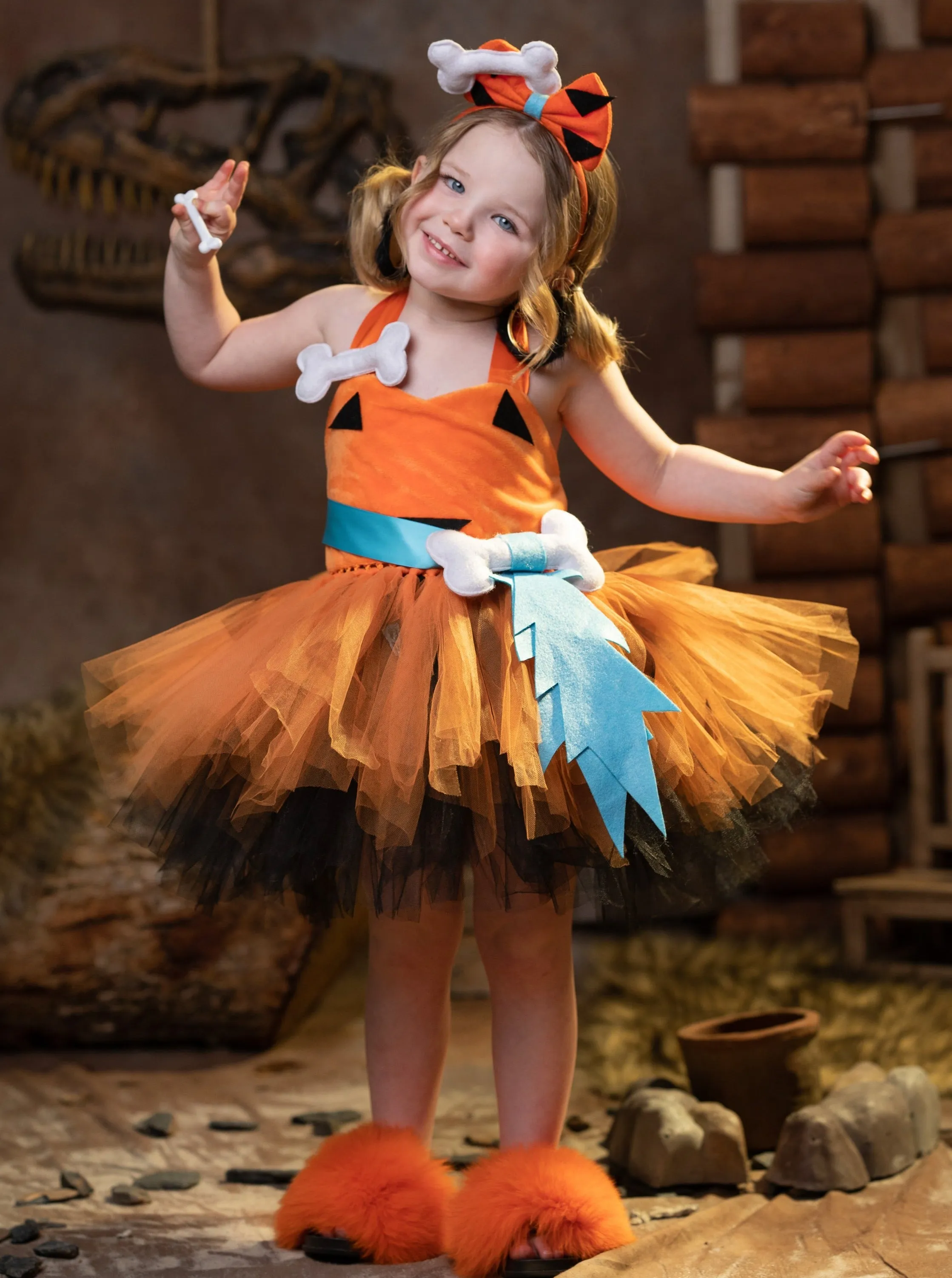 Girls Flintstones Kids Duo Pebbles Costume Dress