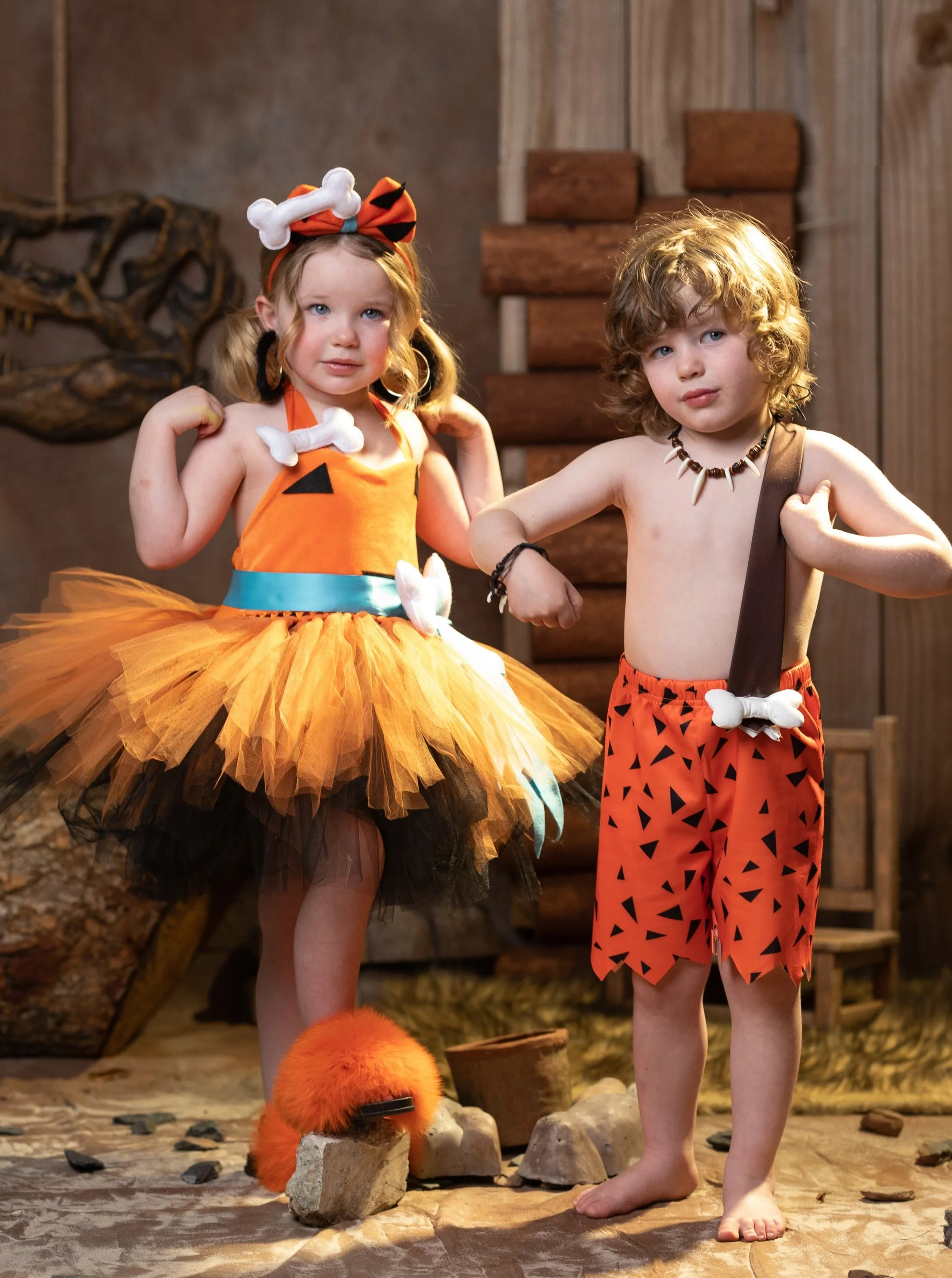 Girls Flintstones Kids Duo Pebbles Costume Dress