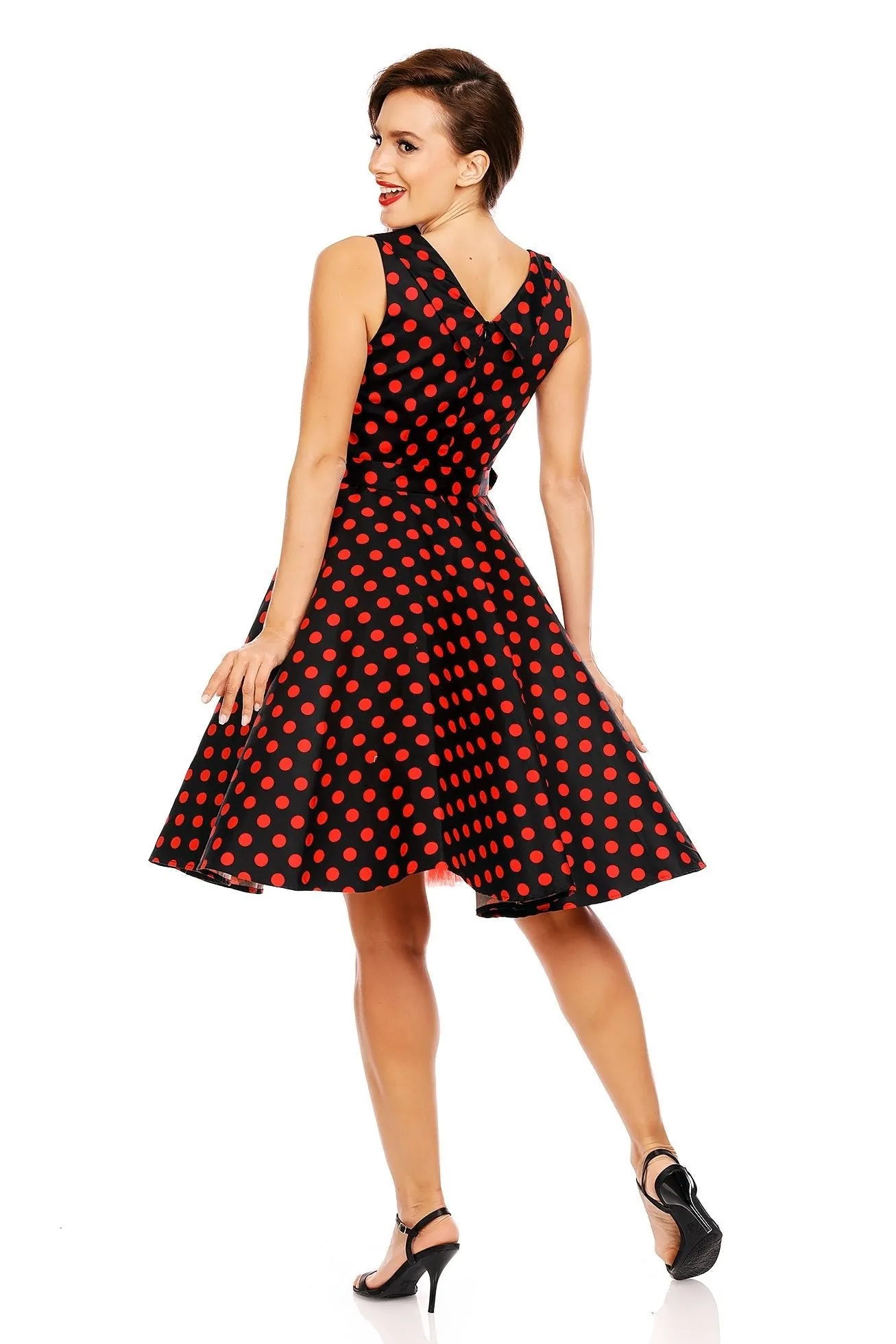 Grace Vintage Style Polka Dress in Black-Red