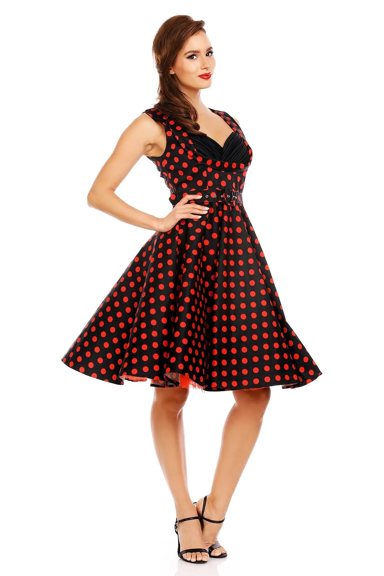 Grace Vintage Style Polka Dress in Black-Red