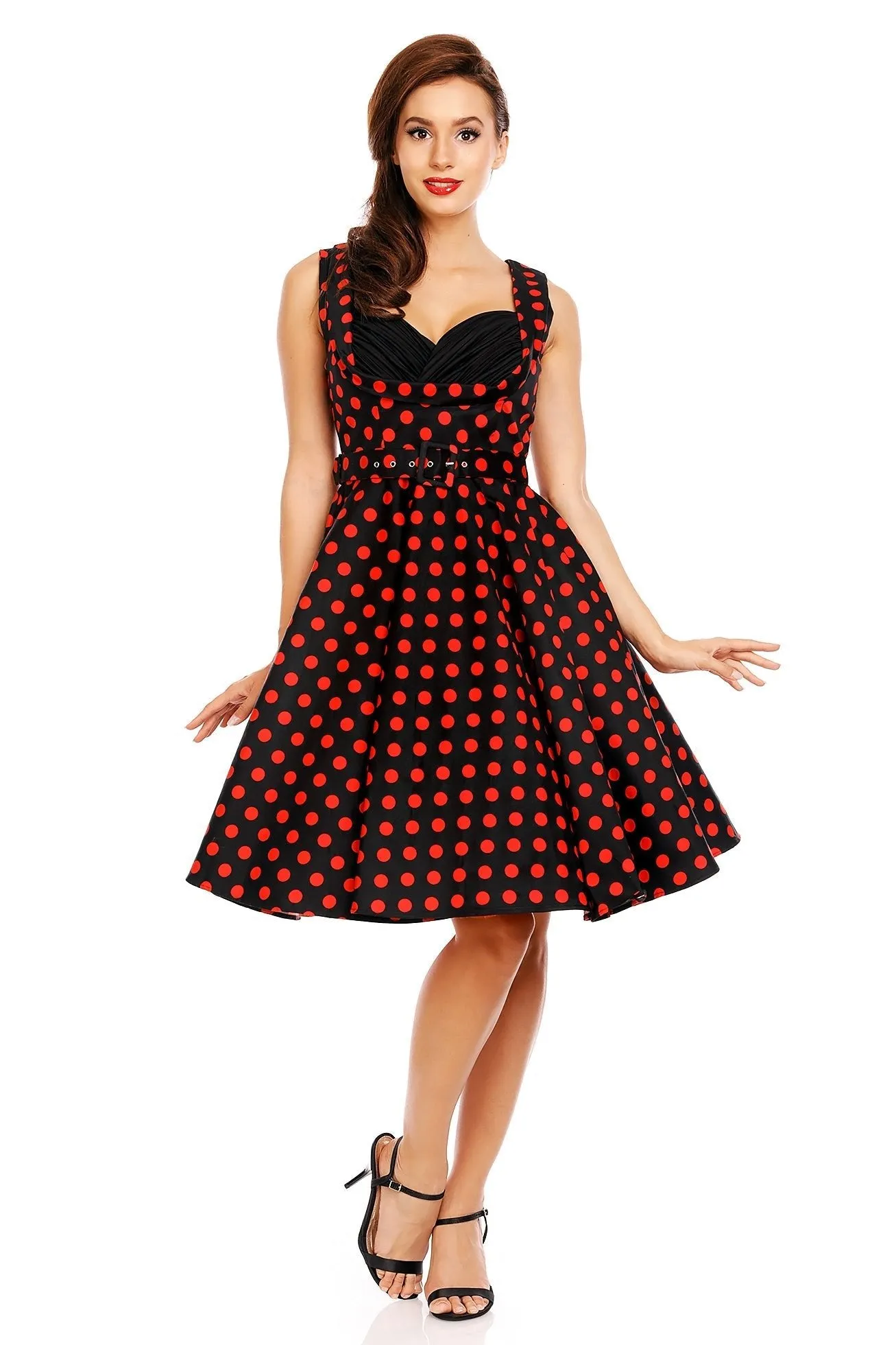 Grace Vintage Style Polka Dress in Black-Red