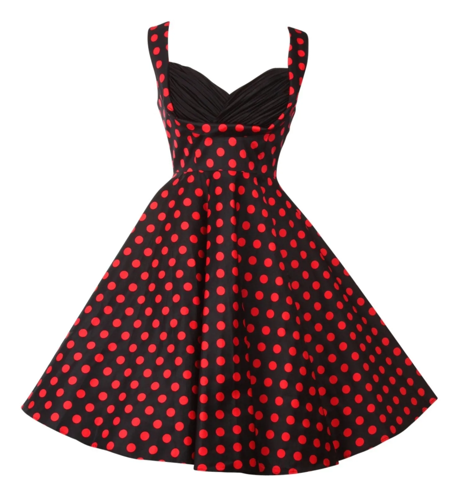 Grace Vintage Style Polka Dress in Black-Red