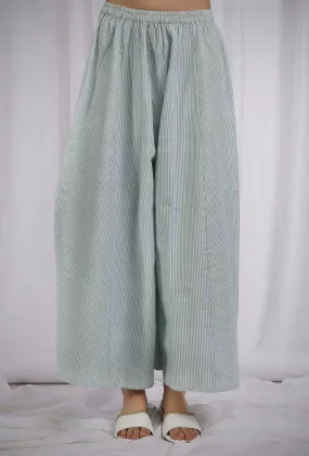 Green Woven Cotton Striped Flared Pants