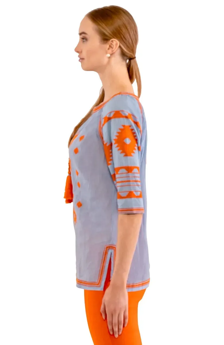 Gretchen Scott | Embroidered Montezuma Tunic | Women's | Periwinkle/Orange