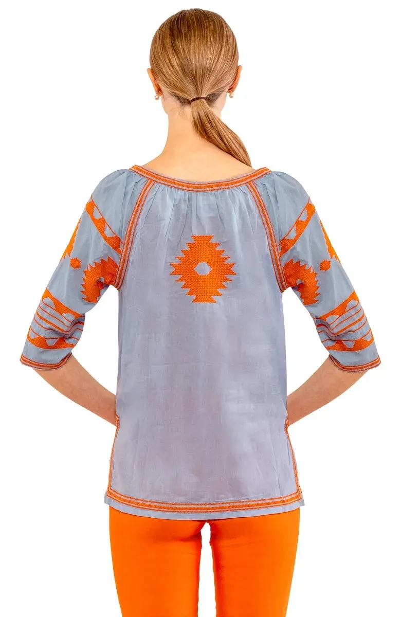 Gretchen Scott | Embroidered Montezuma Tunic | Women's | Periwinkle/Orange