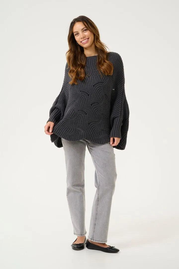 GREY KNIT OVERSIZED CUFF SLEEVE PONCHO