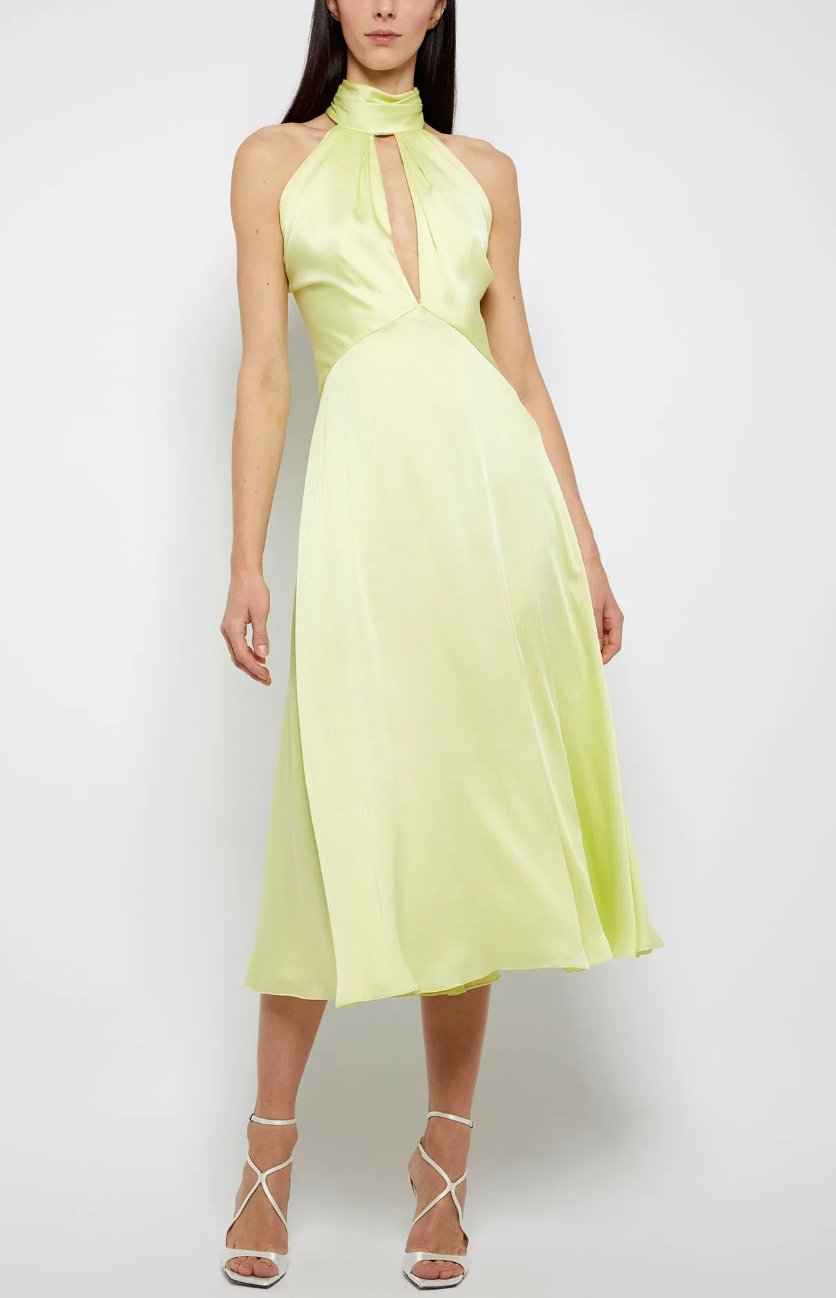 HALTER DRAPED BODICE DRESS