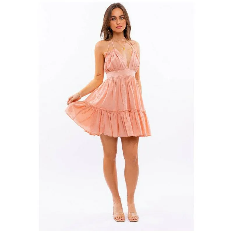 Halter Top Babydoll Tiered Mini Dress