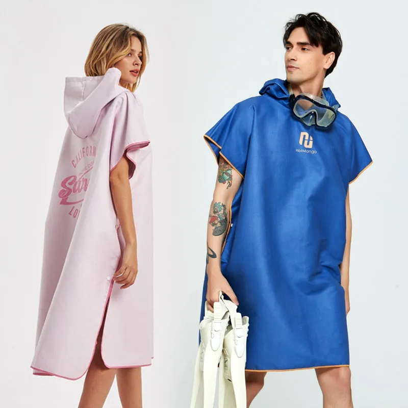 HOTMANGO Microfiber Poncho Towel Surf Beach Wetsuit Changing Bath Robe with Hood,Watersports Activities,Adults Men Women Kids