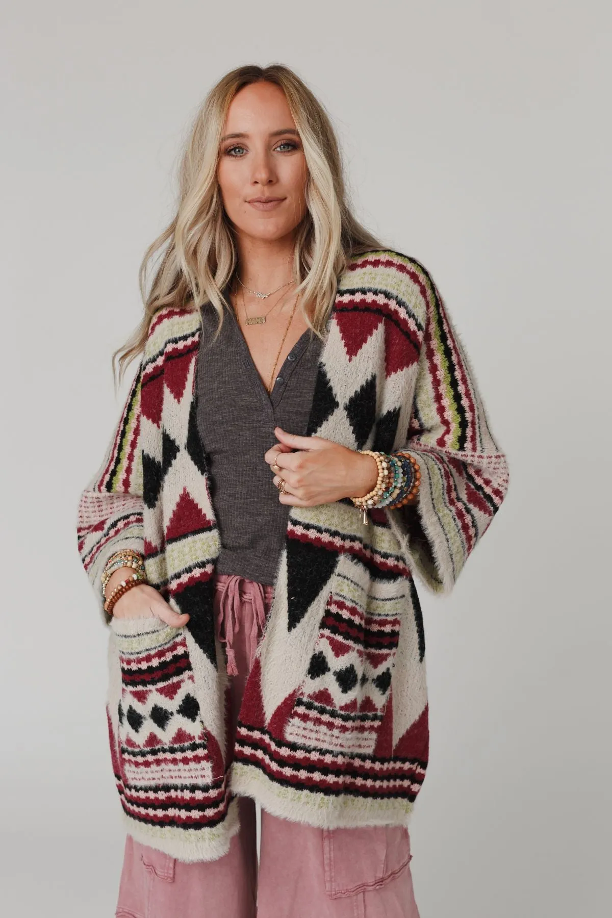 Keep It Up Oversized Cardigan - Berry