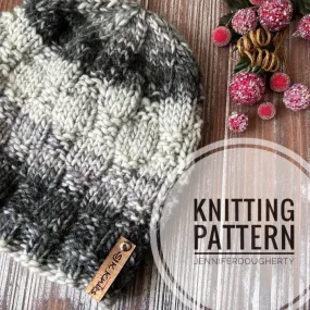 KNIT Pattern for Checkerboard Beanie or Messy Bun | Knit Hat Pattern | Hat Knitting Pattern | DIY Written Knit Instructions