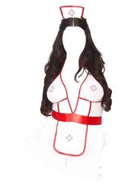 Leg Avenue 3 PC Nightshift Nurse Babydoll Chemise Dress & G-String Set Red/White Plus Size