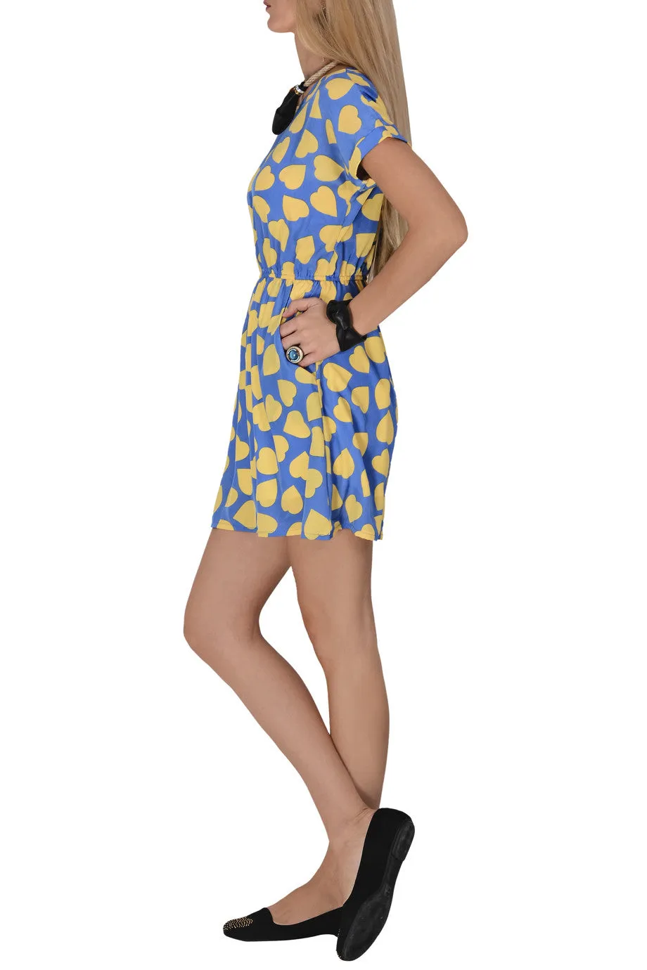 LONDON LUVINA Sky Blue Printed Heart Dress