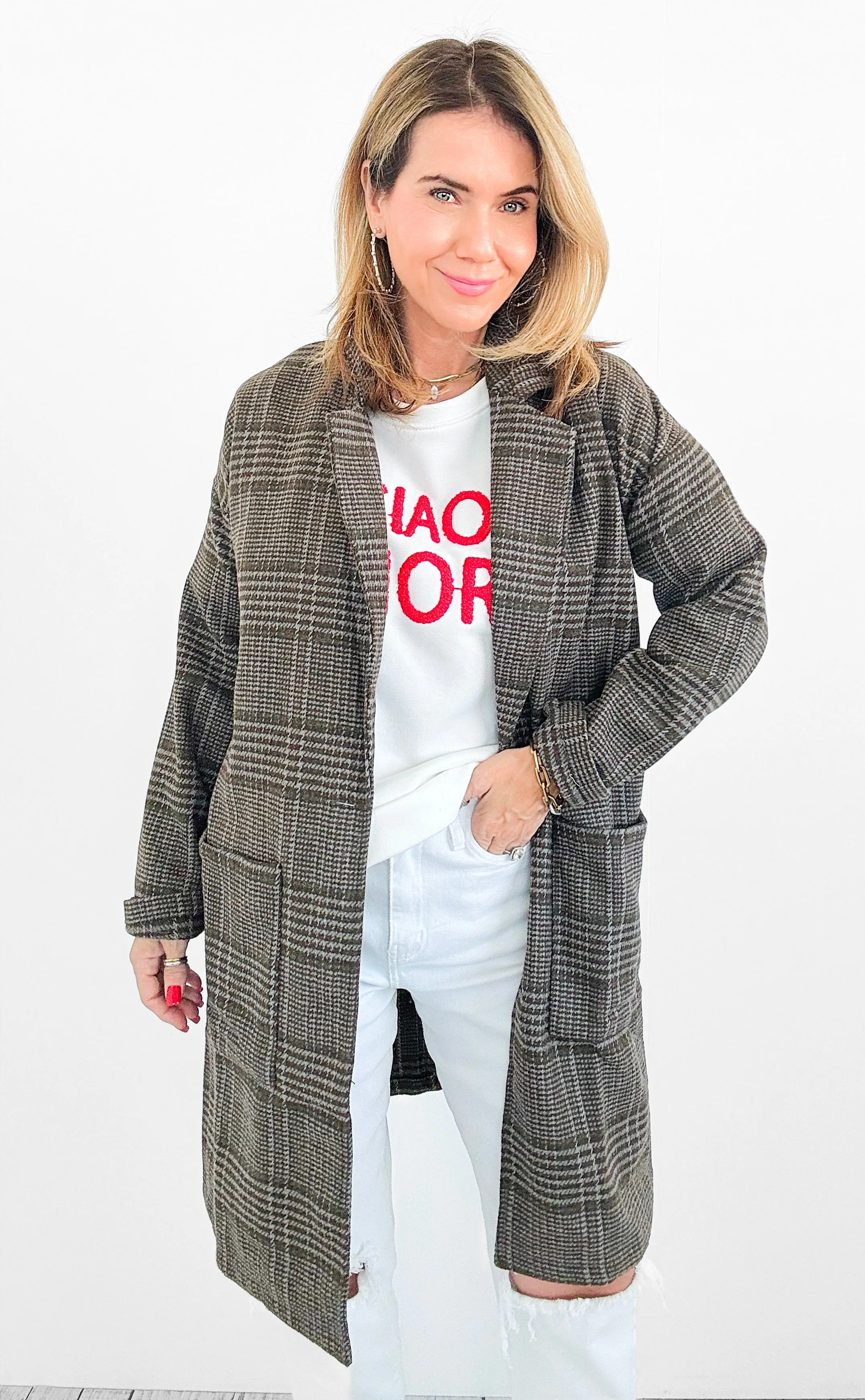 Long Sleeve Plaid Coat