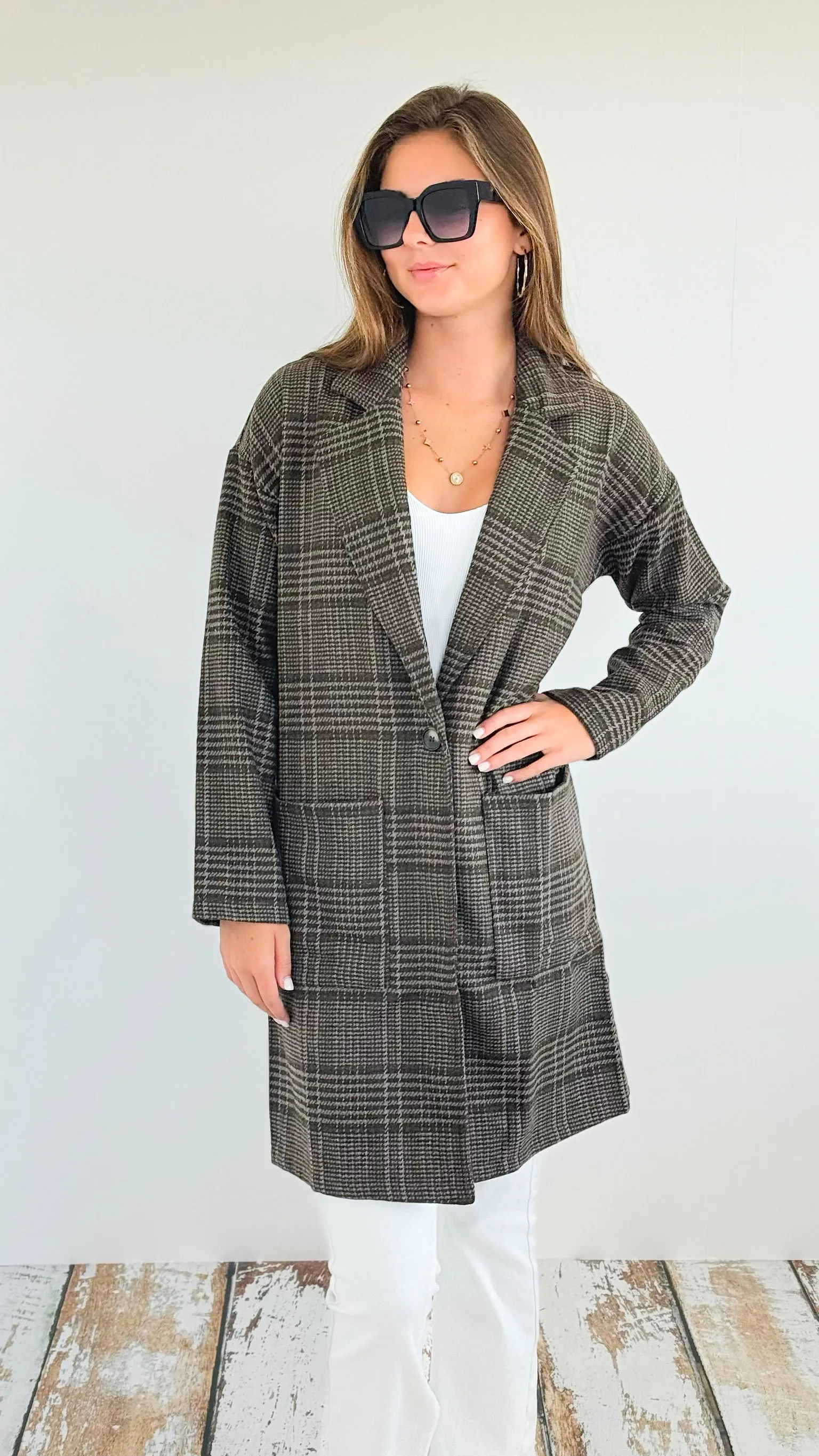 Long Sleeve Plaid Coat